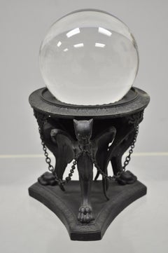 Pair of Winged Griffin Dragon Spelter Metal Base Large Crystal Ball Stands