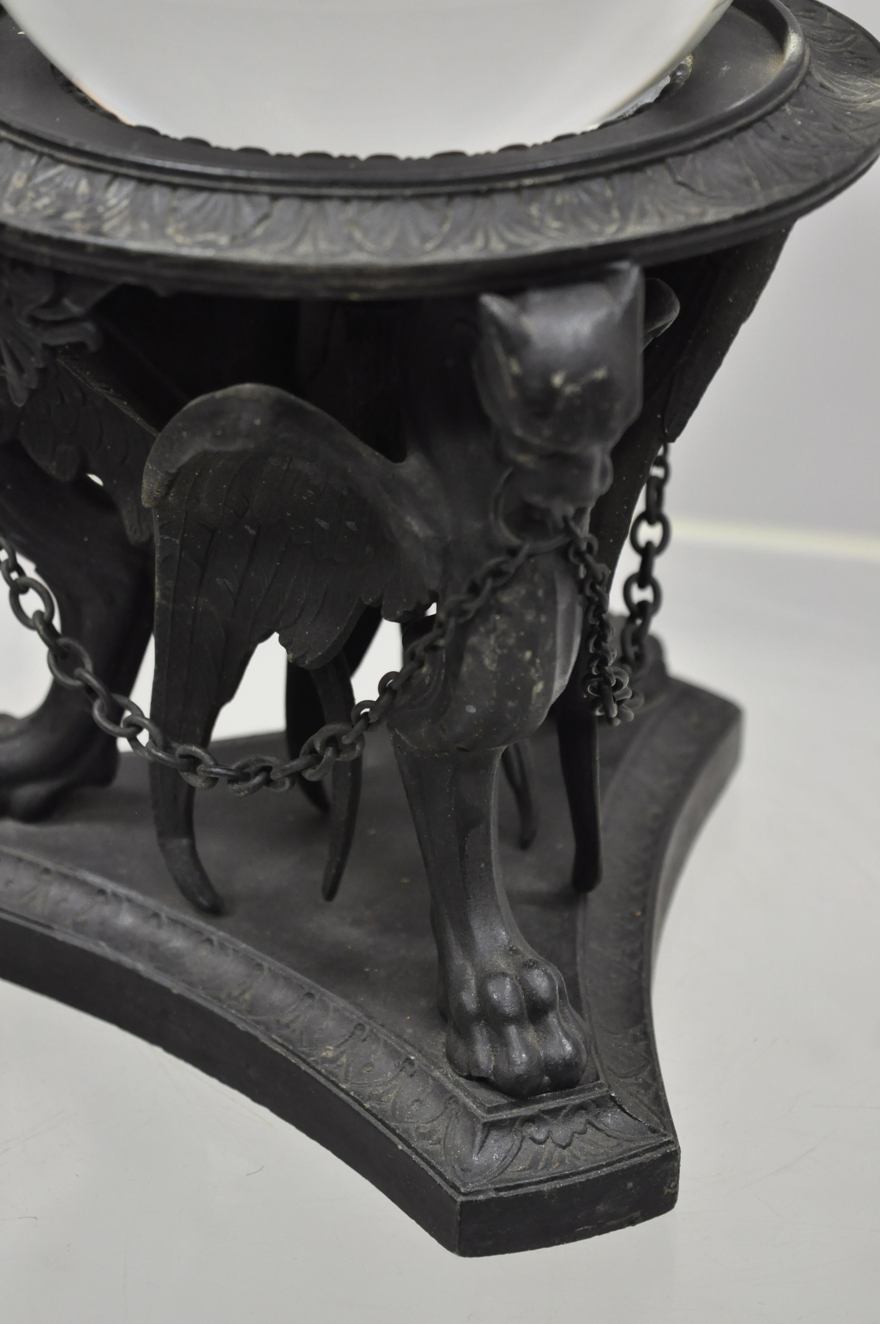 Victorian Pair of Winged Griffin Dragon Spelter Metal Base Large Crystal Ball Stands