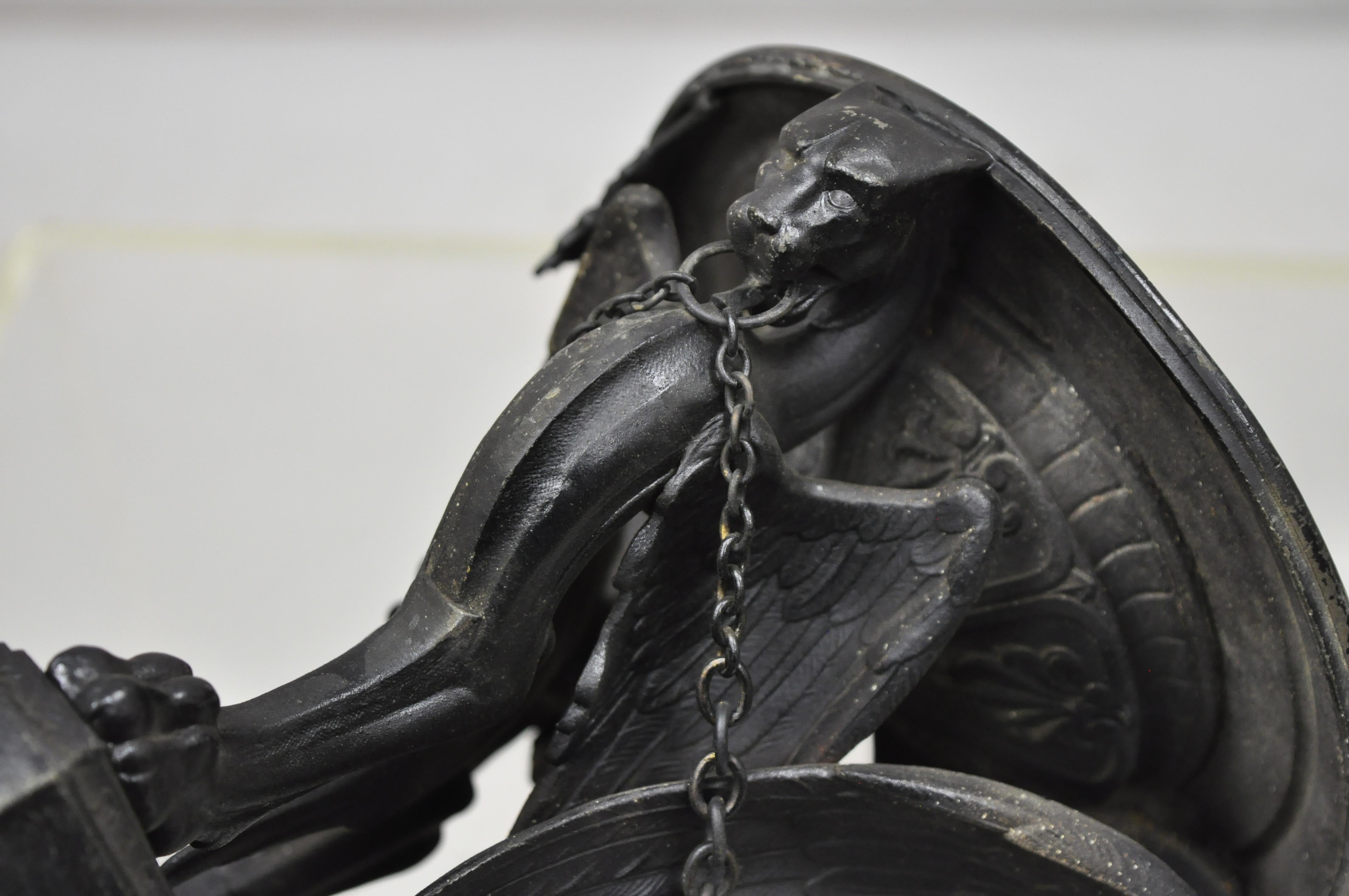 European Pair of Winged Griffin Dragon Spelter Metal Base Large Crystal Ball Stands