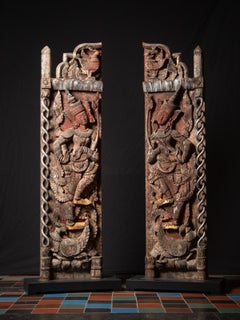 Pair antique wooden Burmese temple doors from Burma - OriginalBuddhas