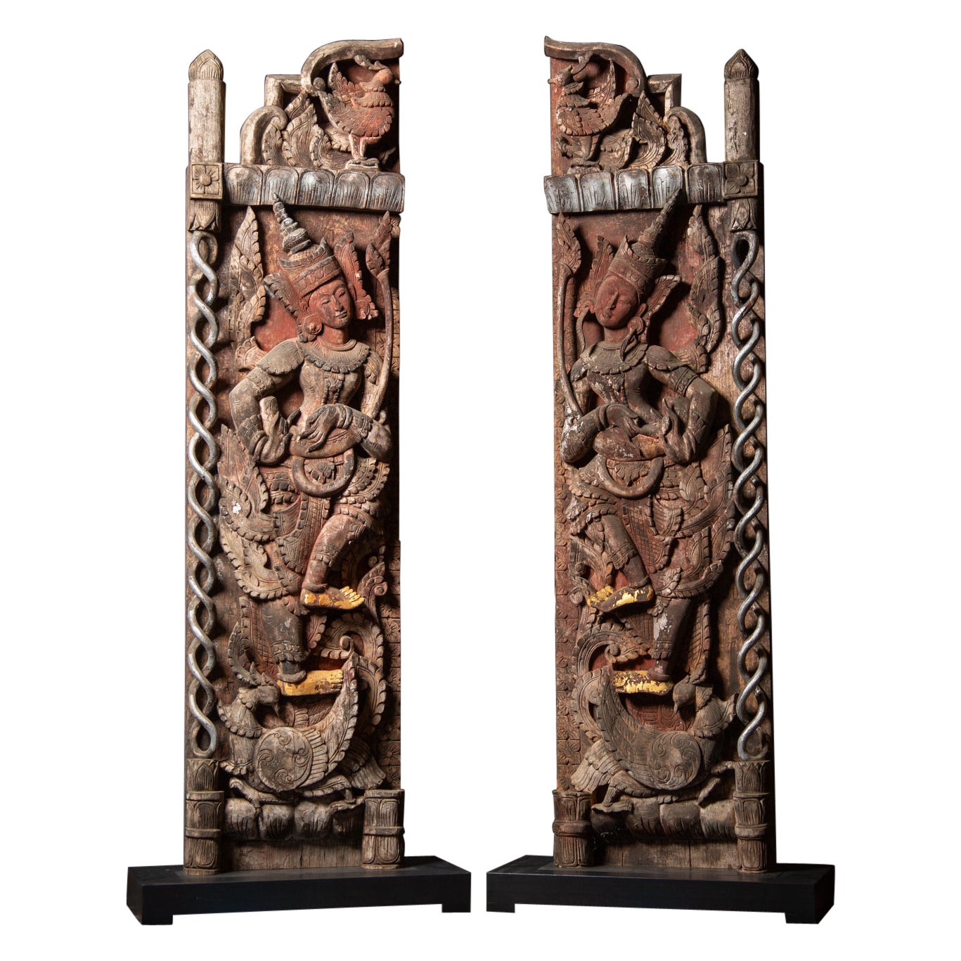 Pair antique wooden Burmese temple doors from Burma - OriginalBuddhas For Sale