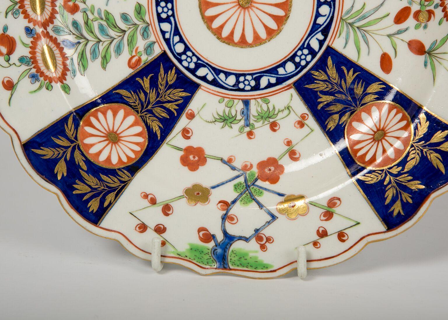 Enameled Pair 18th Century Worcester Porcelain Dishes First Period Worcester circa 1770