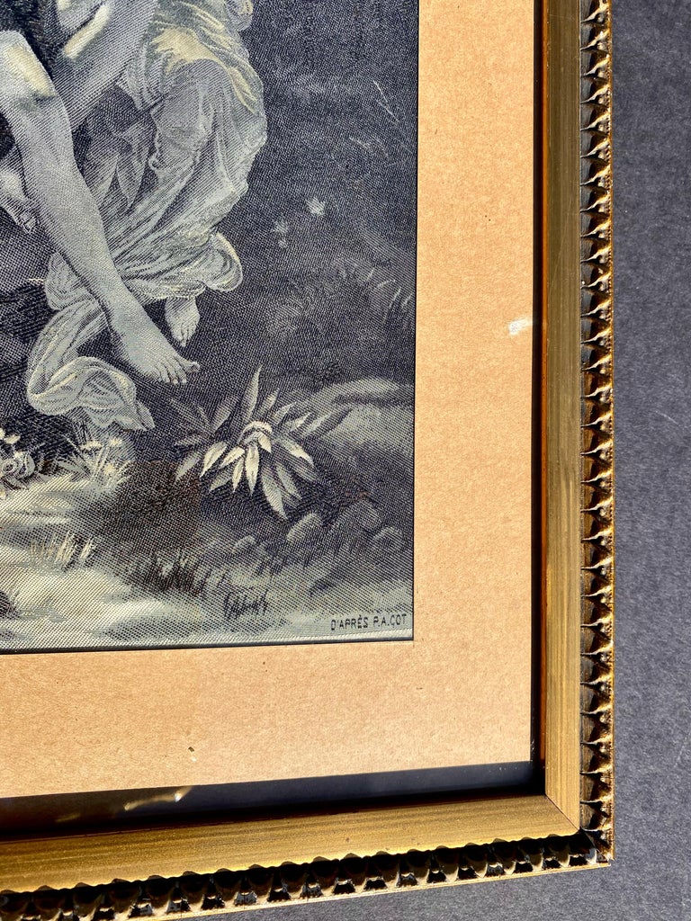 Tableau Ancien Tissé En Soie - Vierge à L'Enfant, Fabriqué Par Neyret Frères à Saint-Étienne (XIXème Siècle)