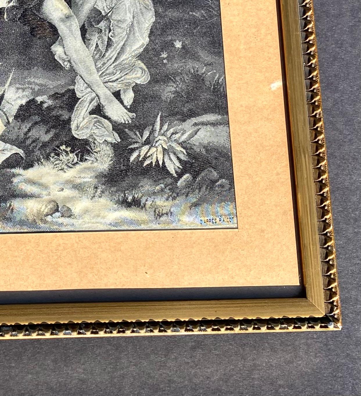 Exquisite Rare late 19th C Antique French Neyret Freres Woven Monochrome Silk Pictures, “Printemps” (Spring) and “The Storm or Daphnis et Chloe” after Paintings by French Artist Pierre Auguste Cot, 1837 - 1883. A Wonderful Addition for any Home or
