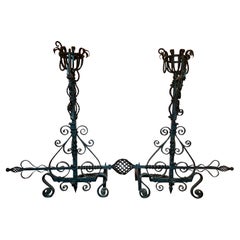 Pair Antique Wrought Iron Andirons, Circa 1880