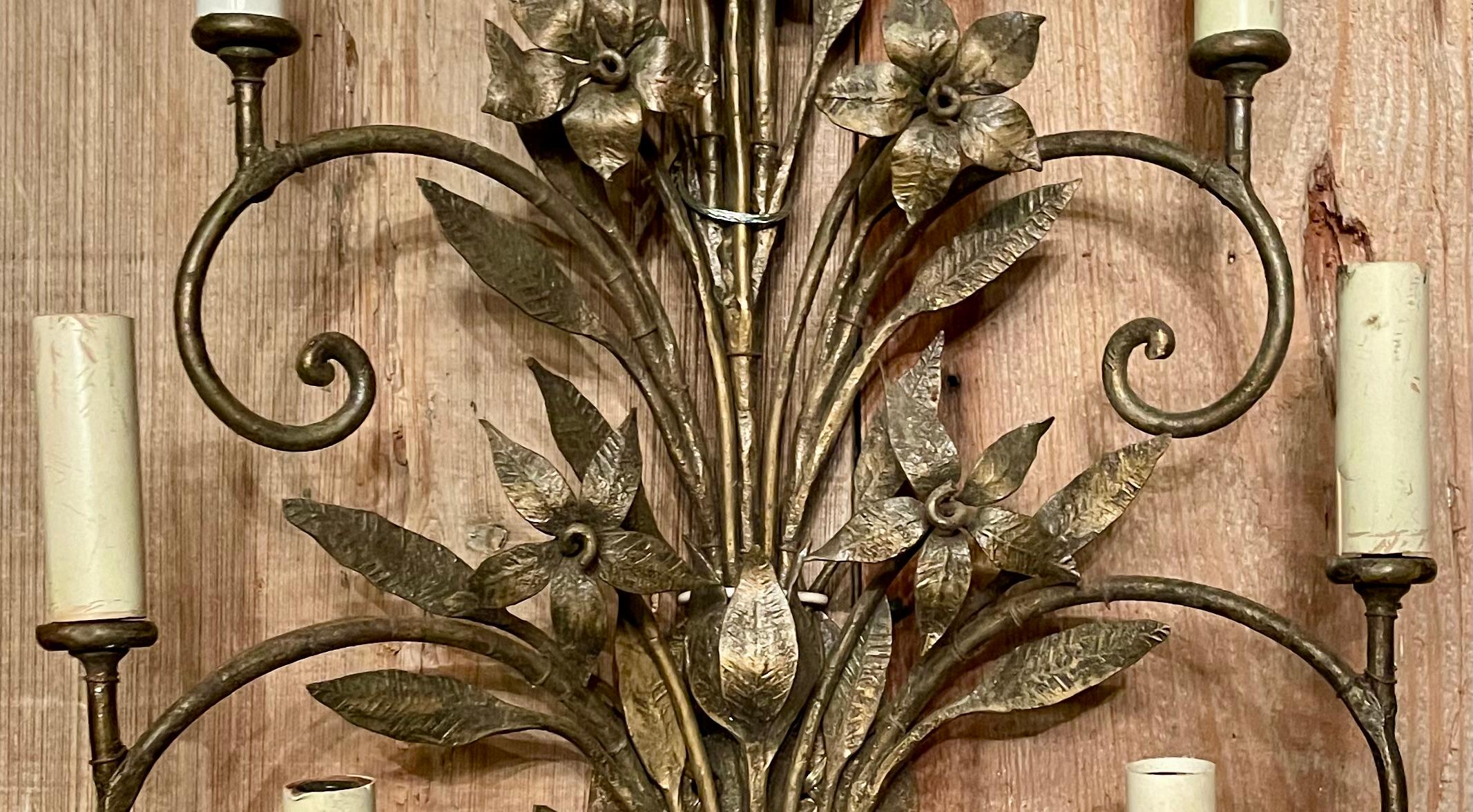 20th Century Pair Antique Wrought Iron Wall Lights, Circa 1910-1920. For Sale