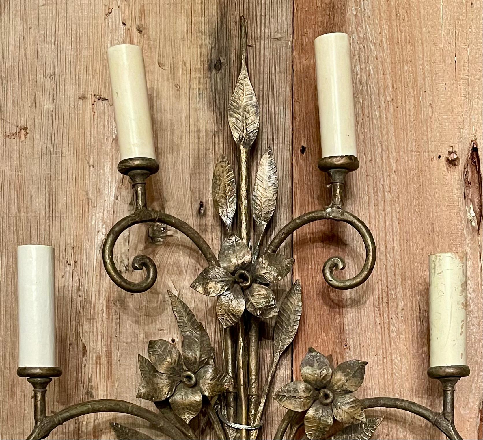 Pair Antique Wrought Iron Wall Lights, Circa 1910-1920. For Sale 1