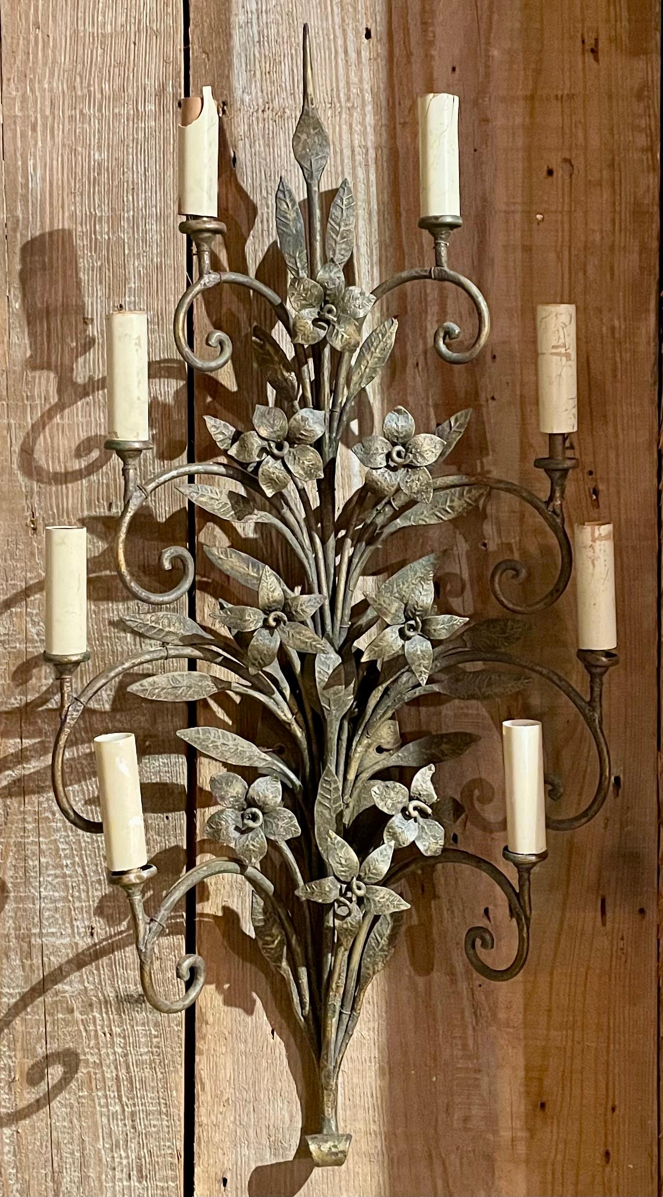 Pair Antique Wrought Iron Wall Lights, Circa 1910-1920. For Sale 2