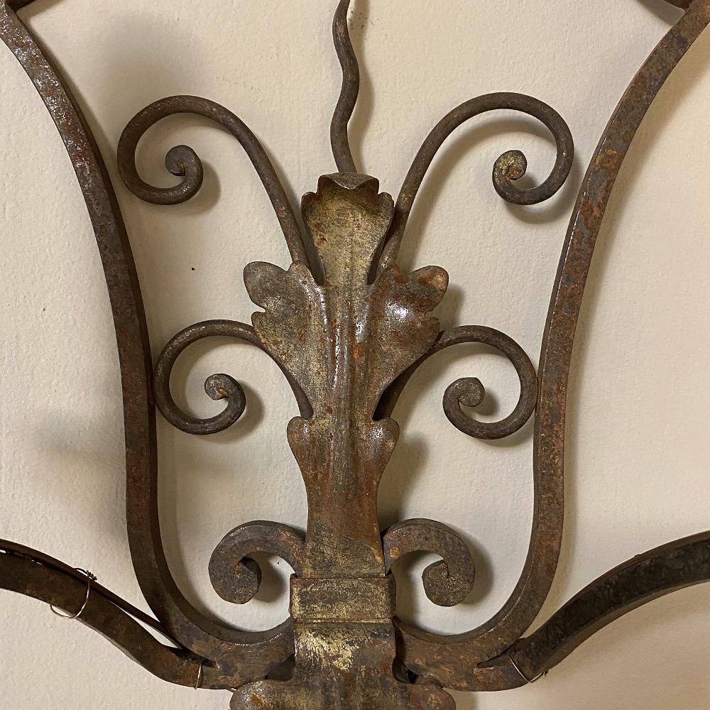 Pair of Antique Wrought Iron Wall Sconces, Electrified 4