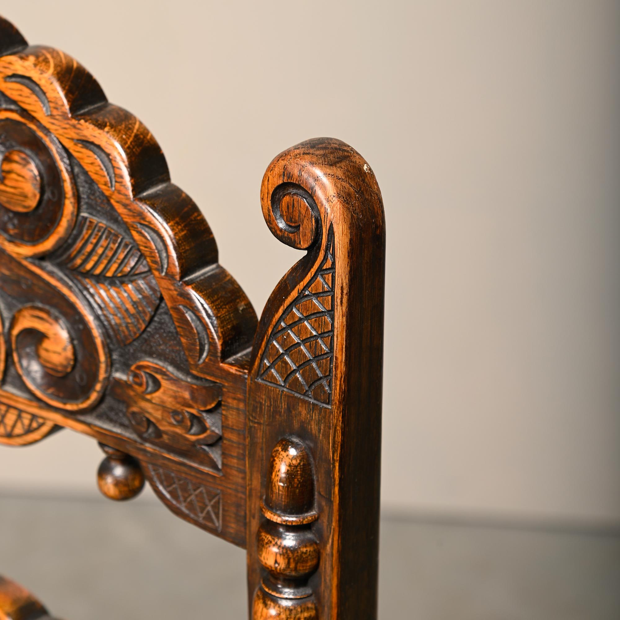 Pair Antique Yorkshire Back Stools / Side Chairs solid Oak, England 18th Century For Sale 6