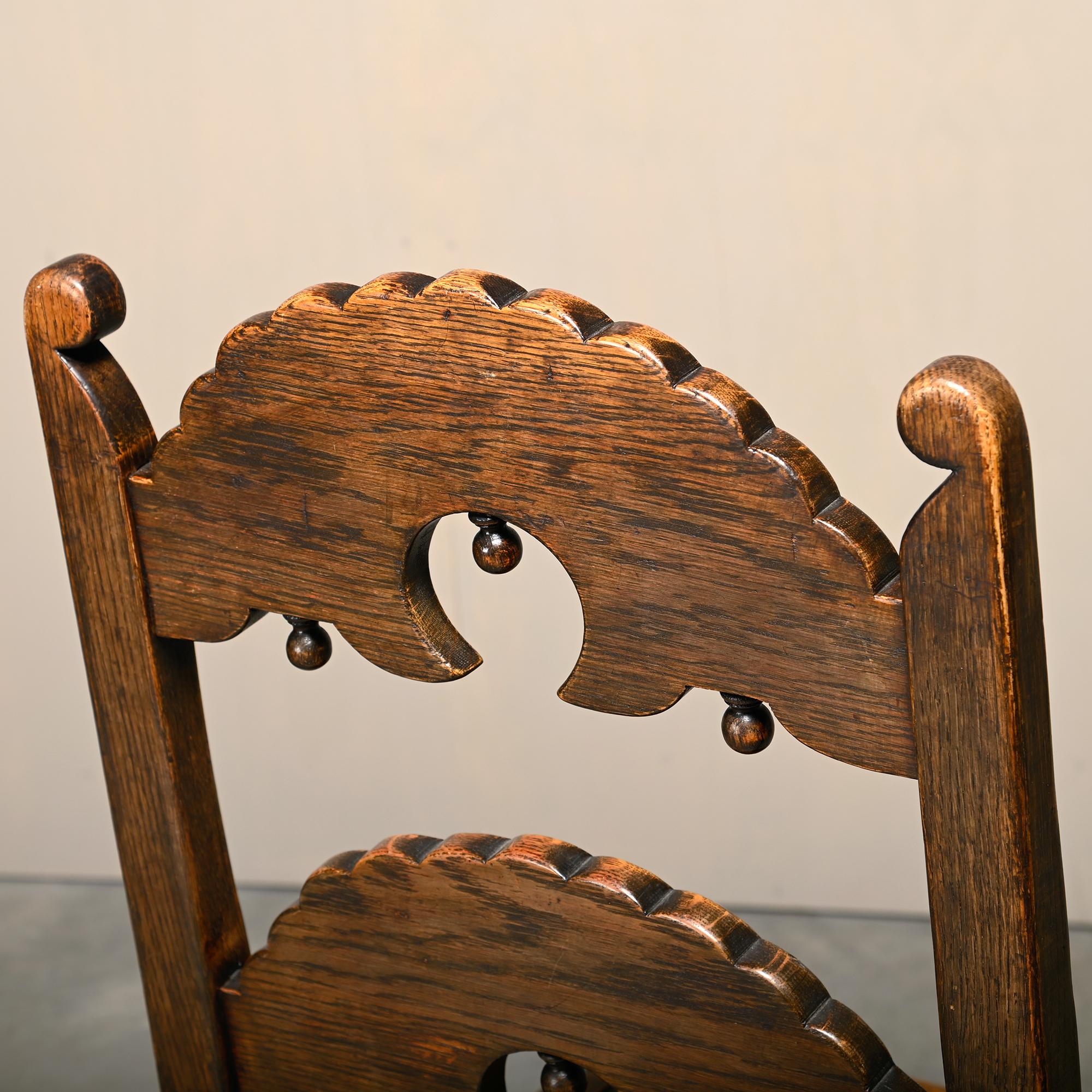 Pair Antique Yorkshire Back Stools / Side Chairs solid Oak, England 18th Century For Sale 10