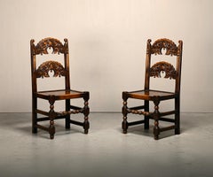 Pair Antique Yorkshire Back Stools / Hall Chairs solid Oak, England 18th Century