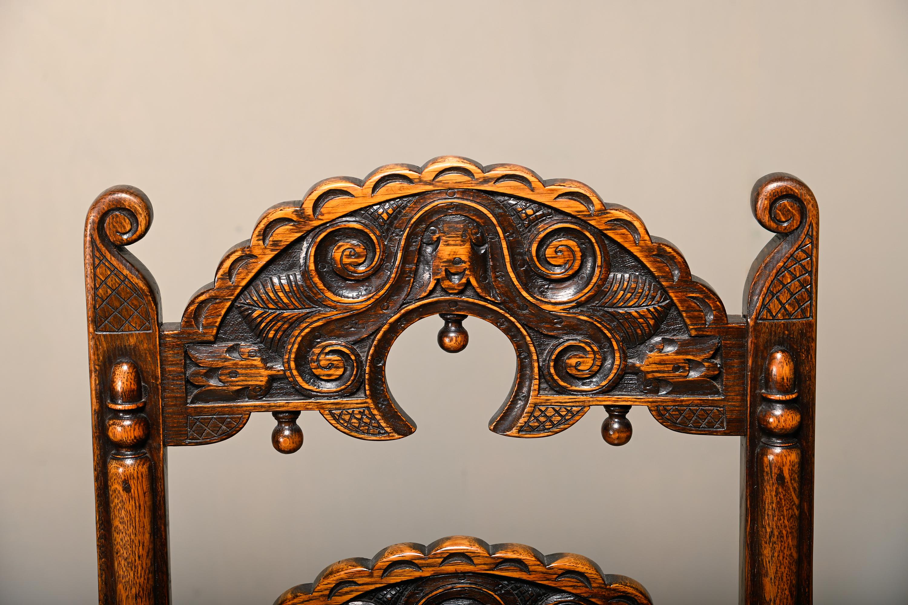 Pair Antique Yorkshire Back Stools / Side Chairs solid Oak, England 18th Century For Sale 3