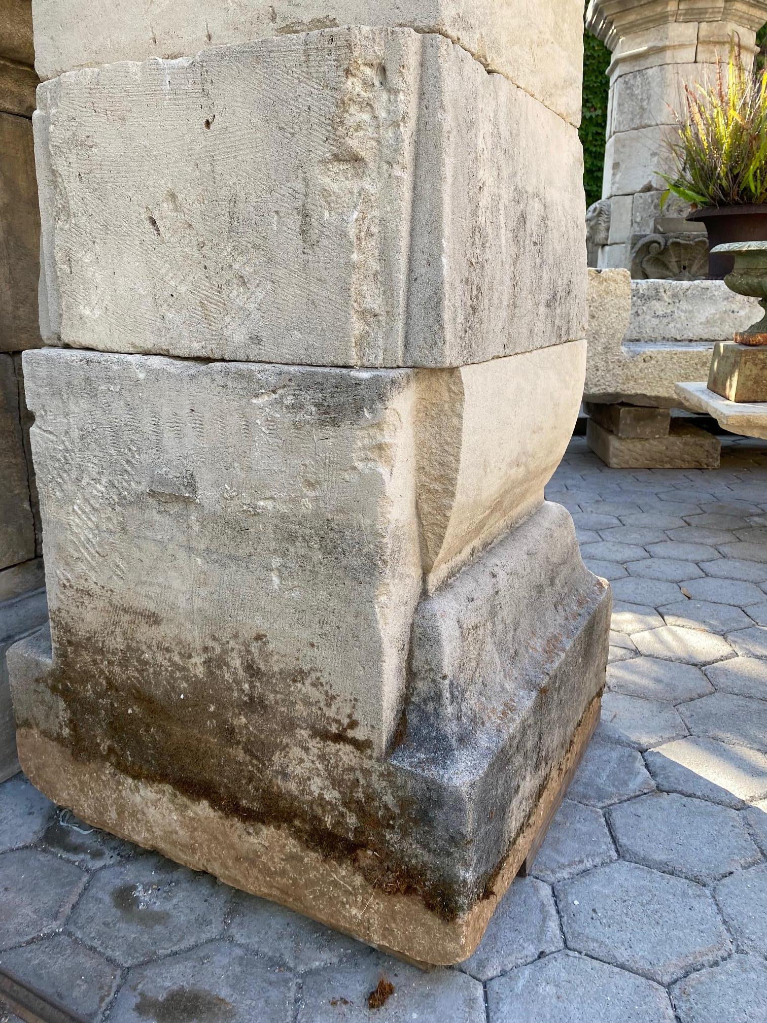 Antiques Hand Carved Stone Pillars Columns Posts Base Pedestal & Urn Vases, Pair 2