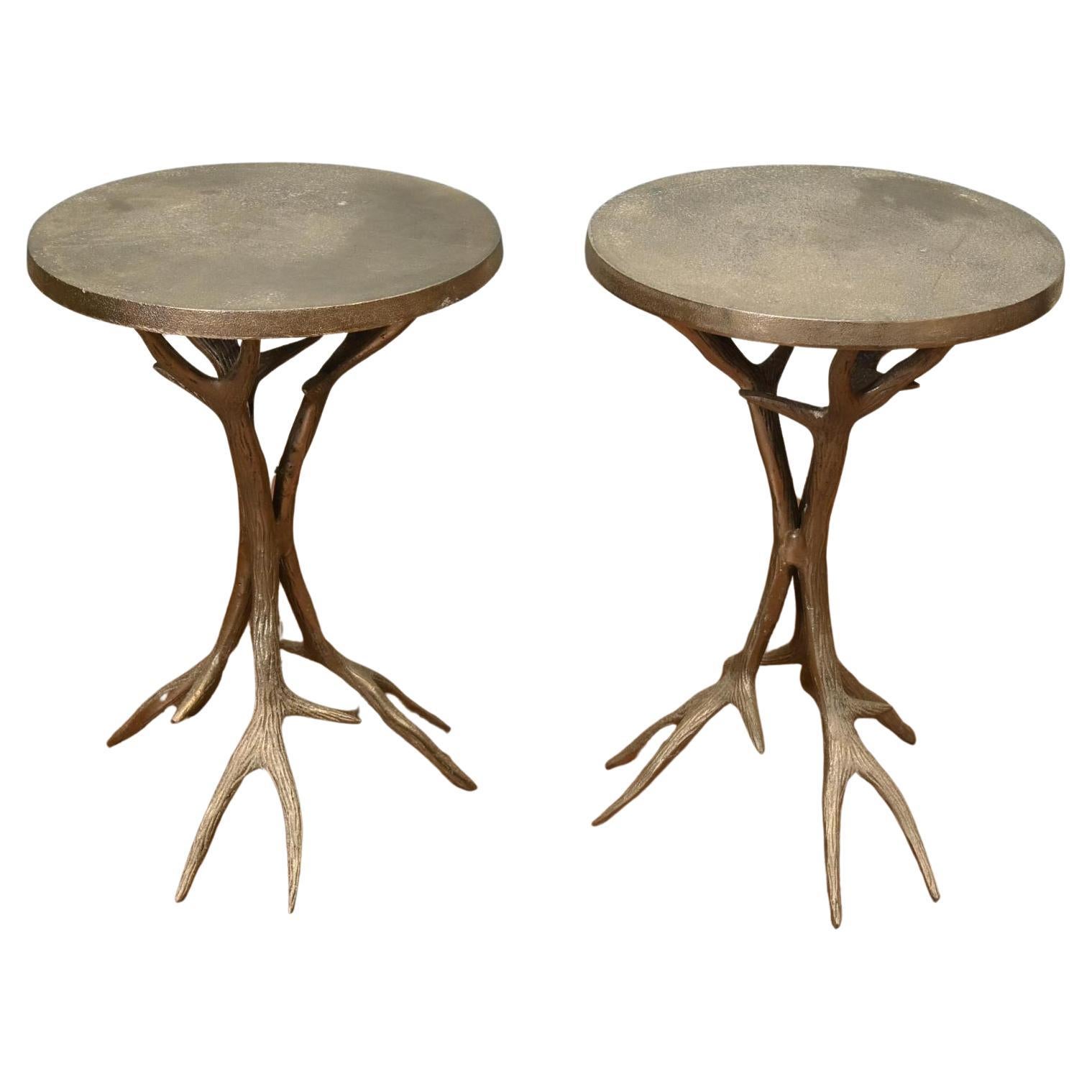 Pair Antler Side Tables Silver Occasional Decorative
