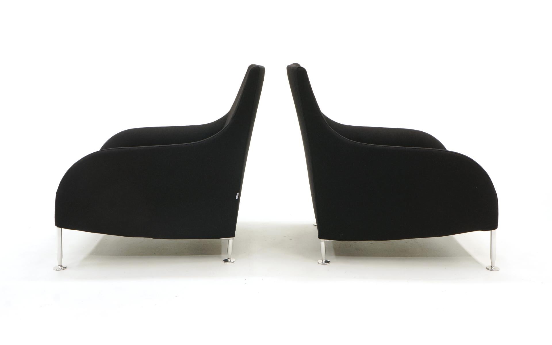 Modern Pair of Antonio Citterio Chairs with Pull Out Footrest, Black with Chrome Legs