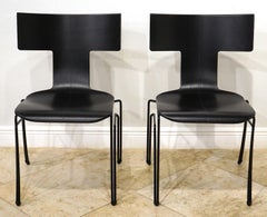 Pair 'Anziano Klismos' Dining Chairs by John Hutton for Donghia in Black Leather