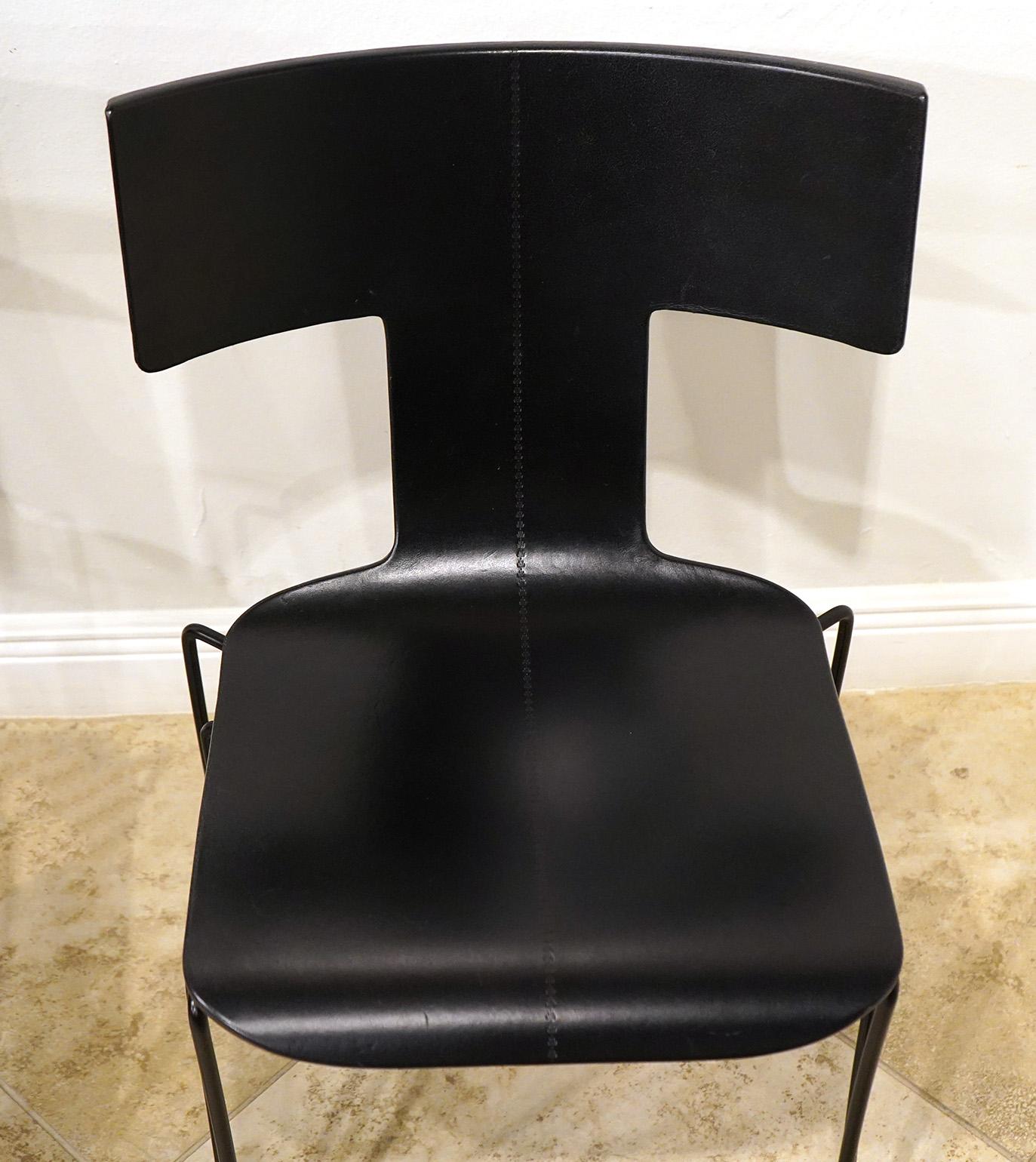 Mid-Century Modern Pair 'Anziano Klismos' Dining Chairs by John Hutton for Donghia in Black Leather