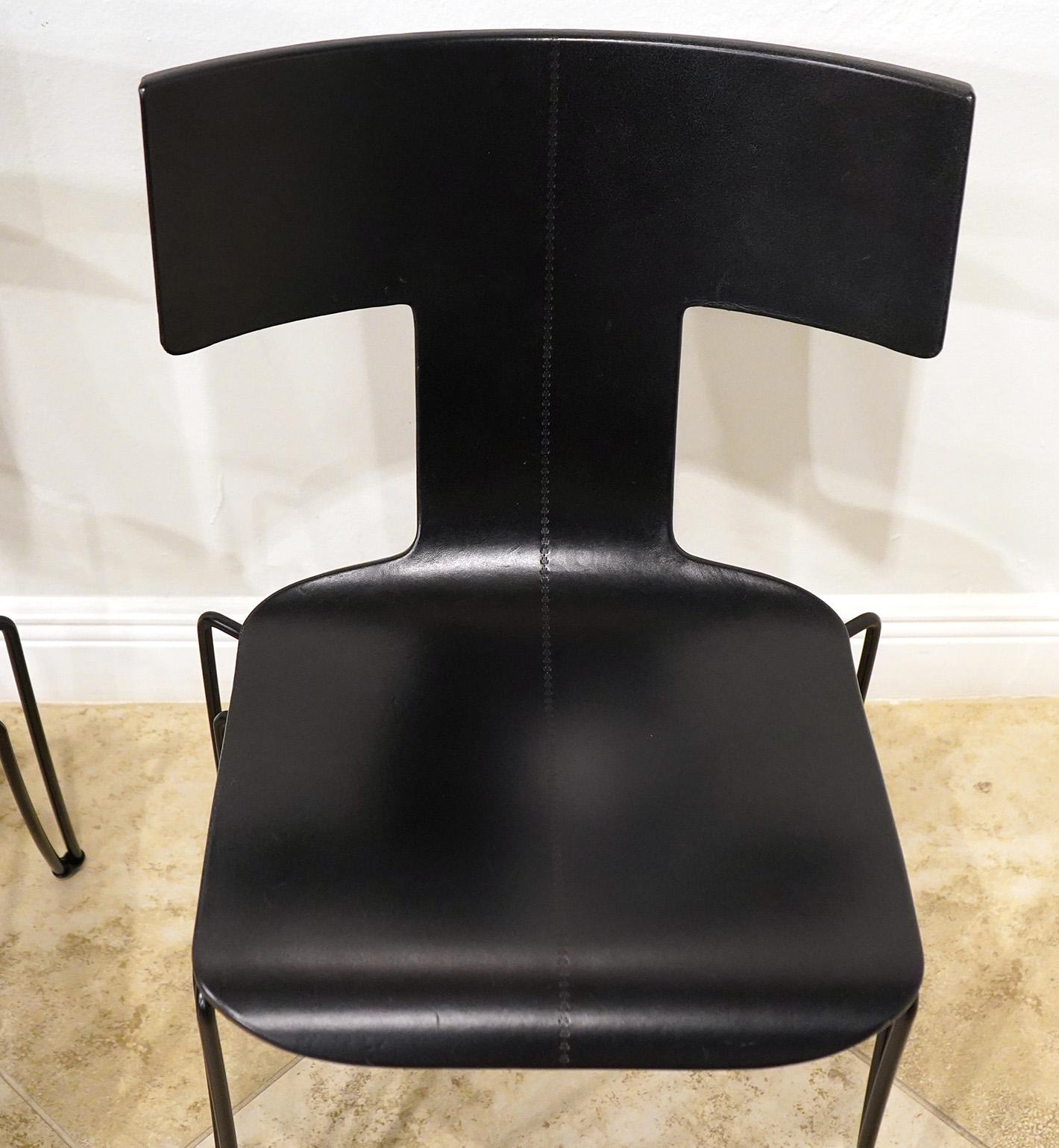 American Pair 'Anziano Klismos' Dining Chairs by John Hutton for Donghia in Black Leather