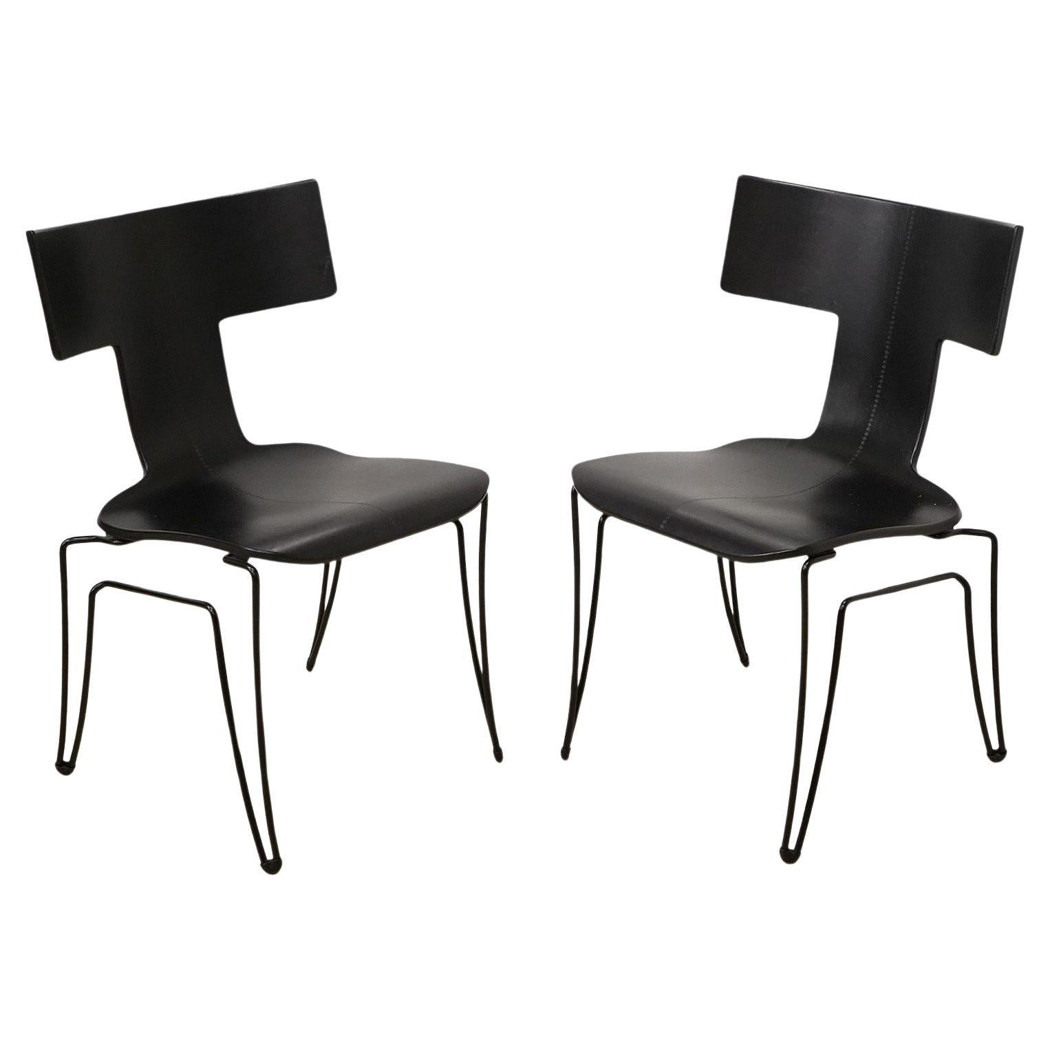Pair 'Anziano Klismos' Dining Chairs by John Hutton for Donghia in Black Leather