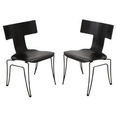 Pair 'Anziano Klismos' Dining Chairs by John Hutton for Donghia in Black Leather