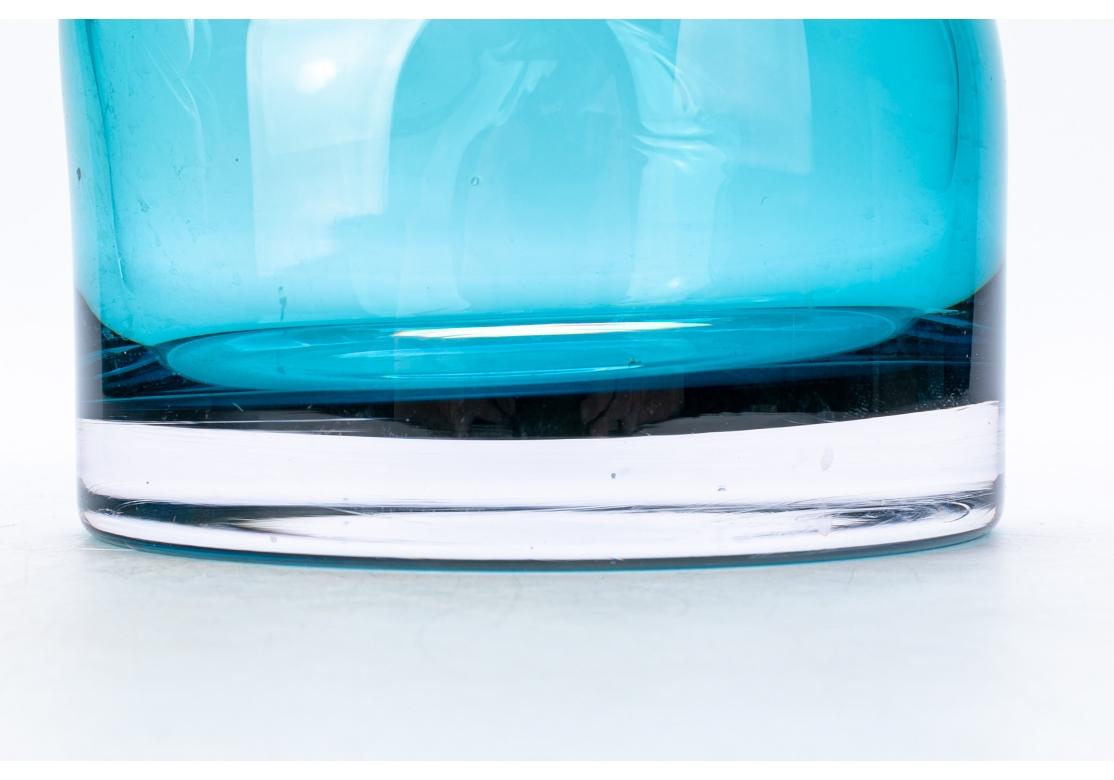 Mid-Century Modern Pair Aqua Art Glass Vases For Sale