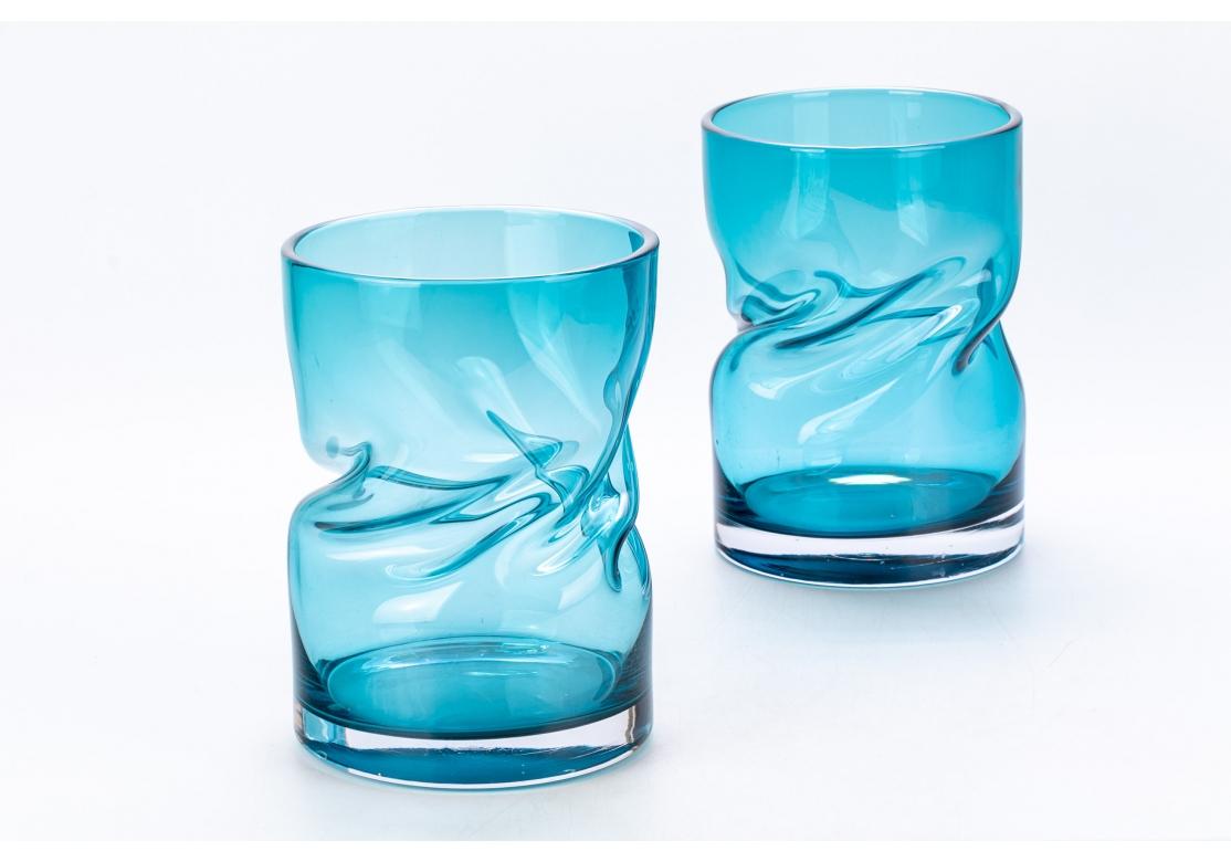 Pair Aqua Art Glass Vases For Sale 3