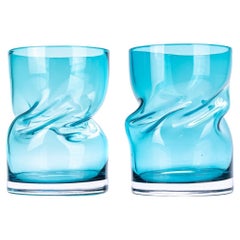Pair Aqua Art Glass Vases