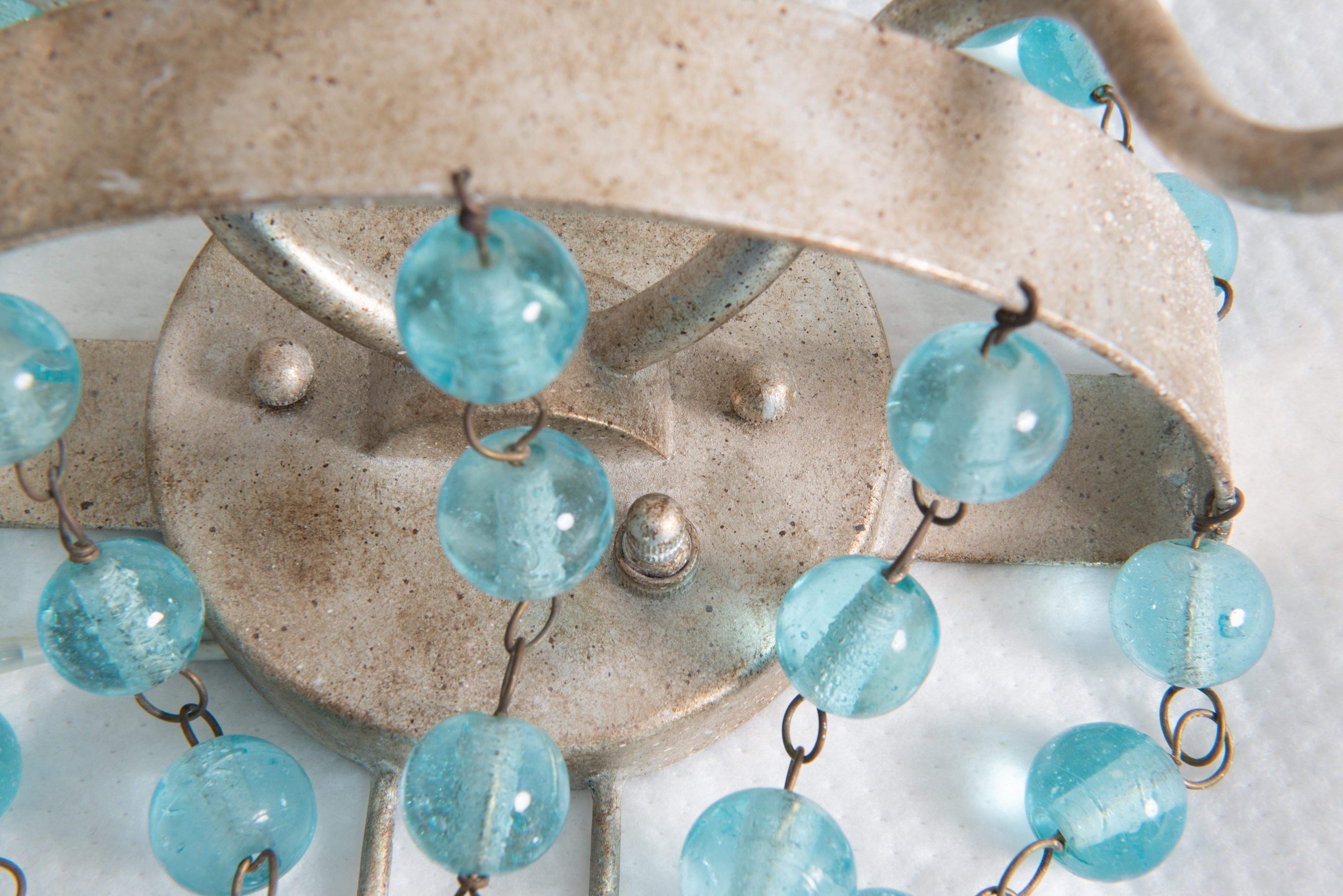 Paire d'appliques en verre Aqua Ball and Ball Silvertone en vente 3