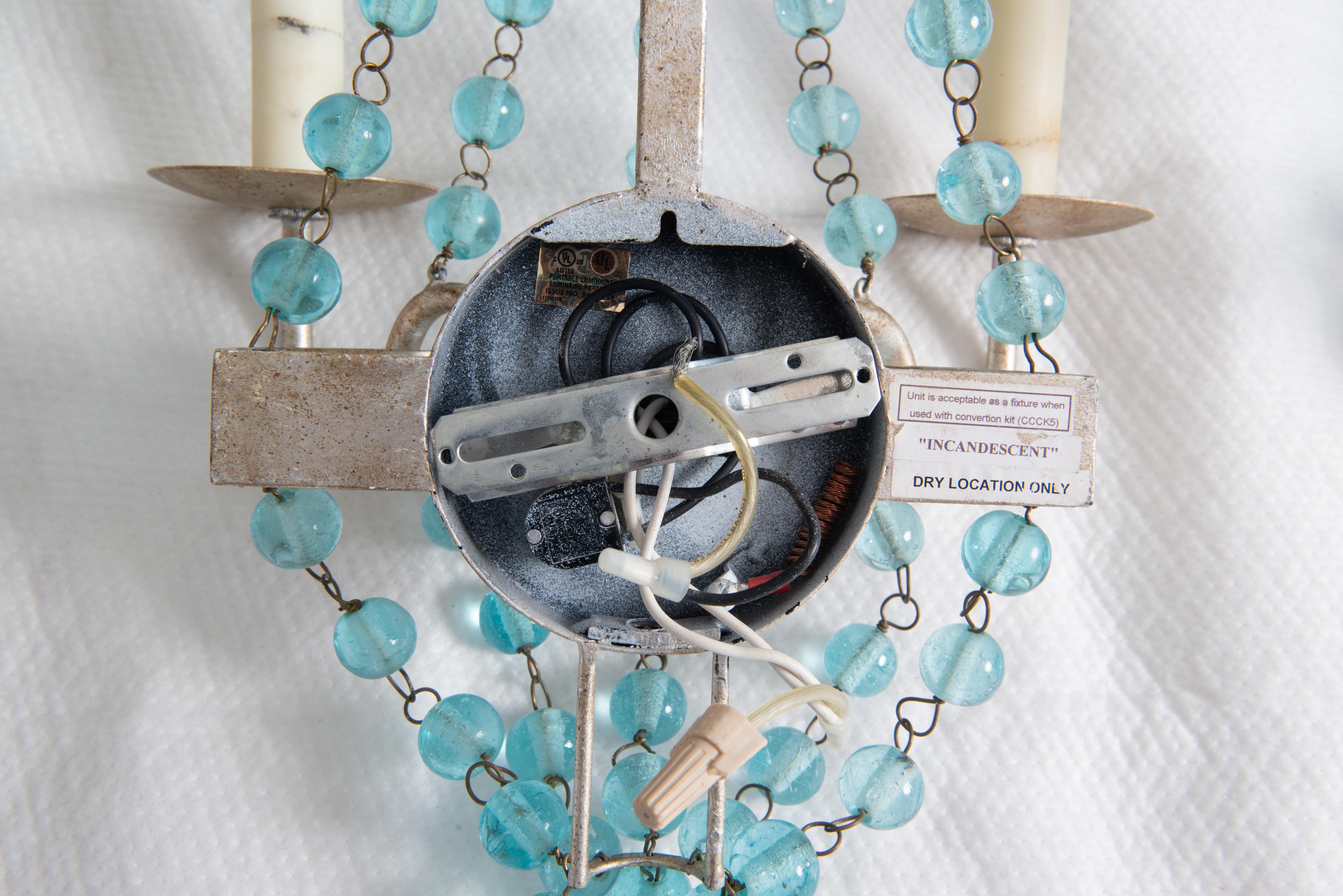 Paire d'appliques en verre Aqua Ball and Ball Silvertone en vente 4