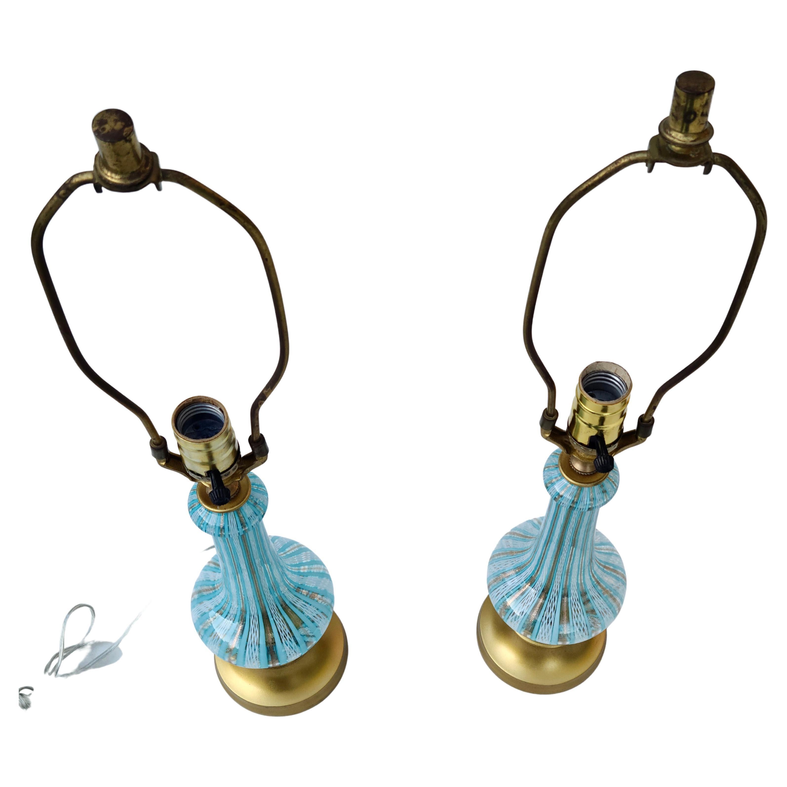 Pair Aqua Gold and White Murano Lamps  For Sale 10
