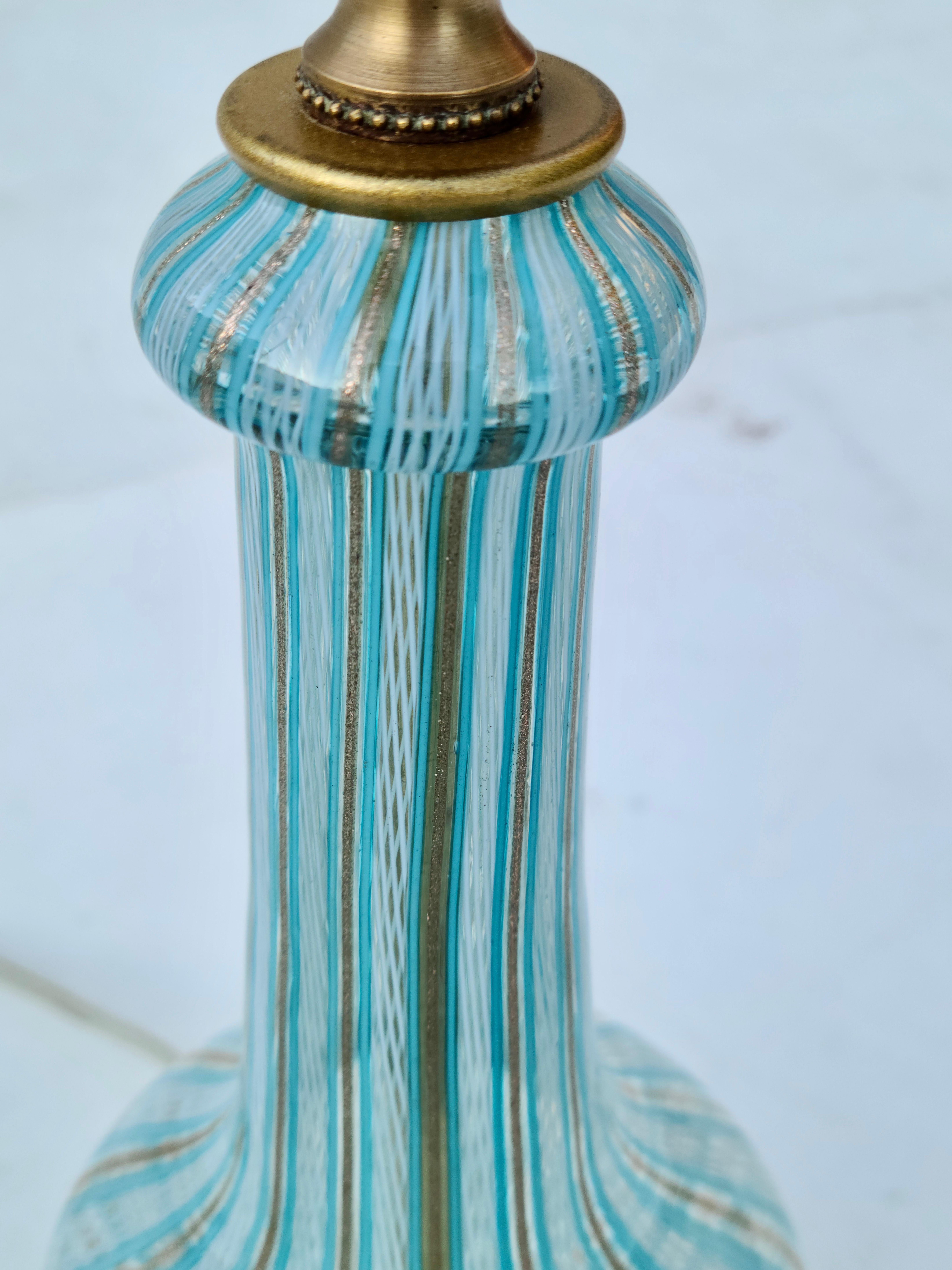 Pair Murano Glass Lamp Bases.

Woven Aqua Gold and White filaments.