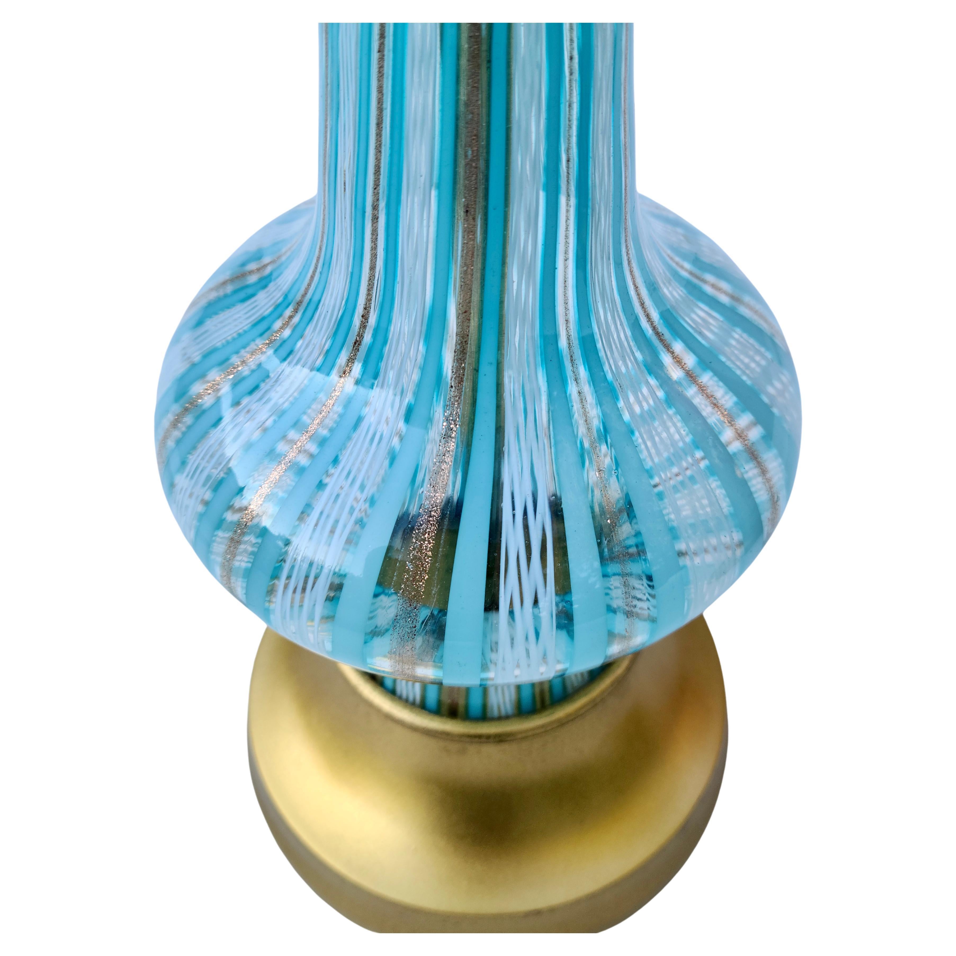 Pair Aqua Gold and White Murano Lamps  For Sale 1