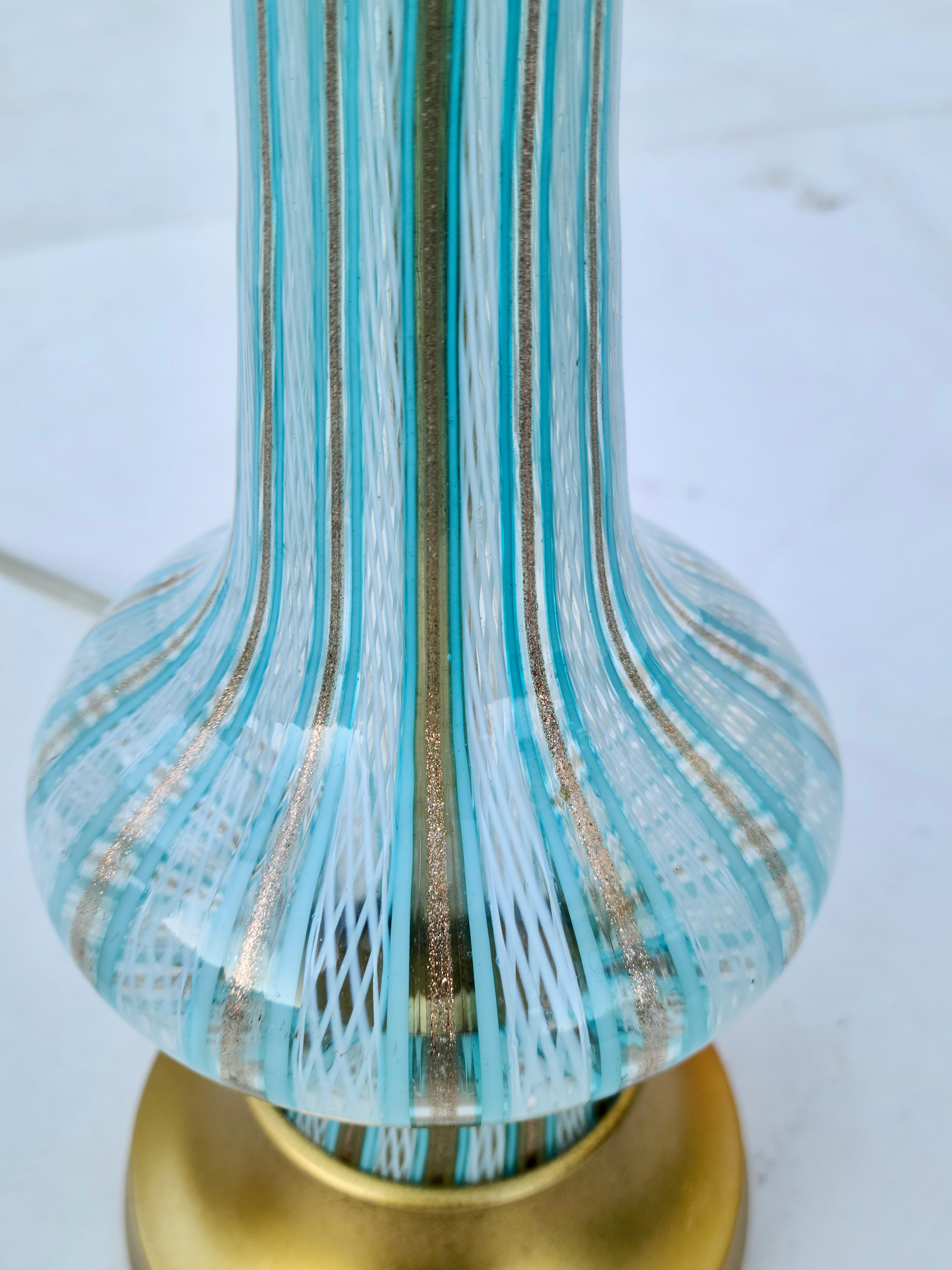 Pair Aqua Gold and White Murano Lamps  For Sale 2
