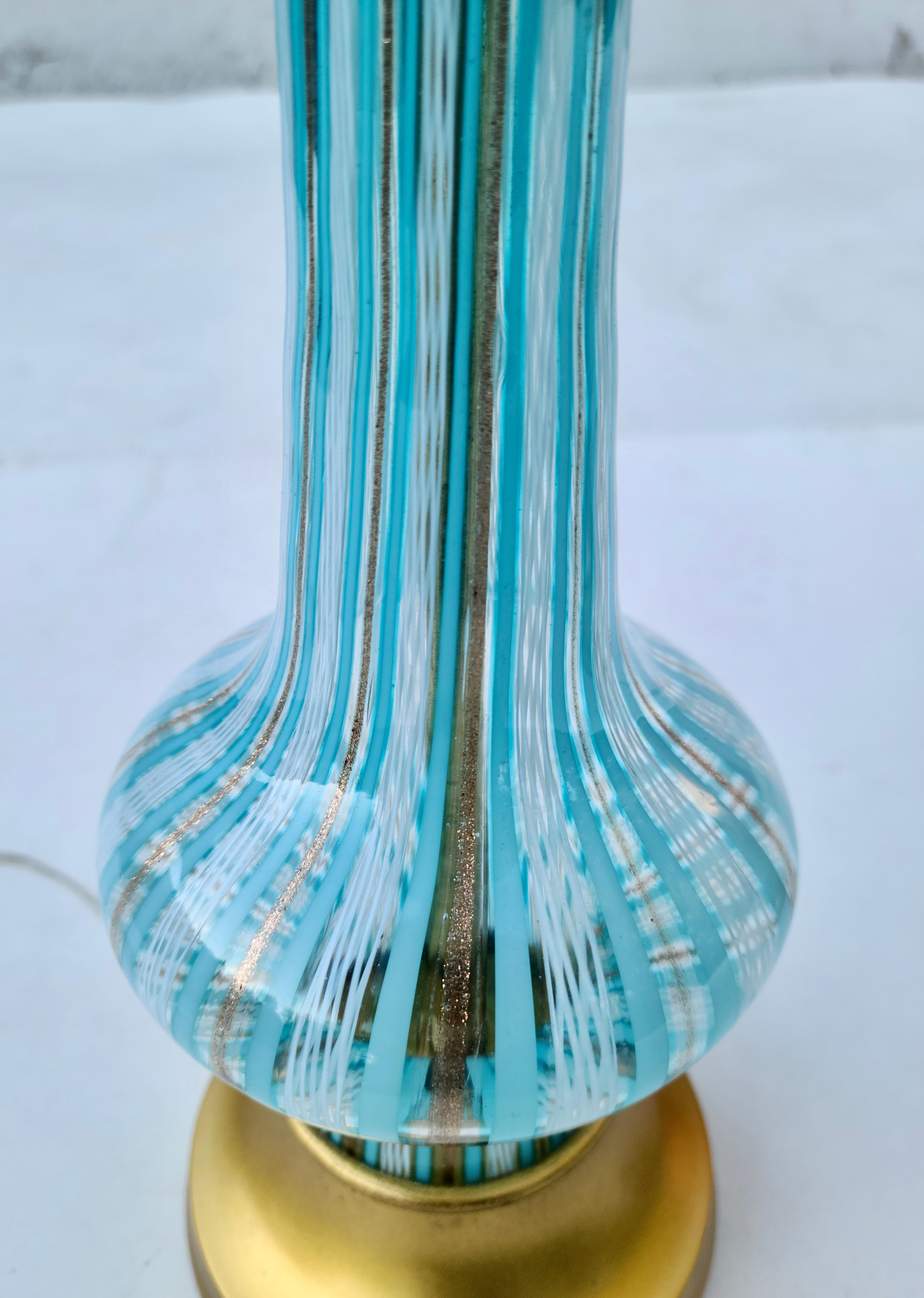 Pair Aqua Gold and White Murano Lamps  For Sale 4