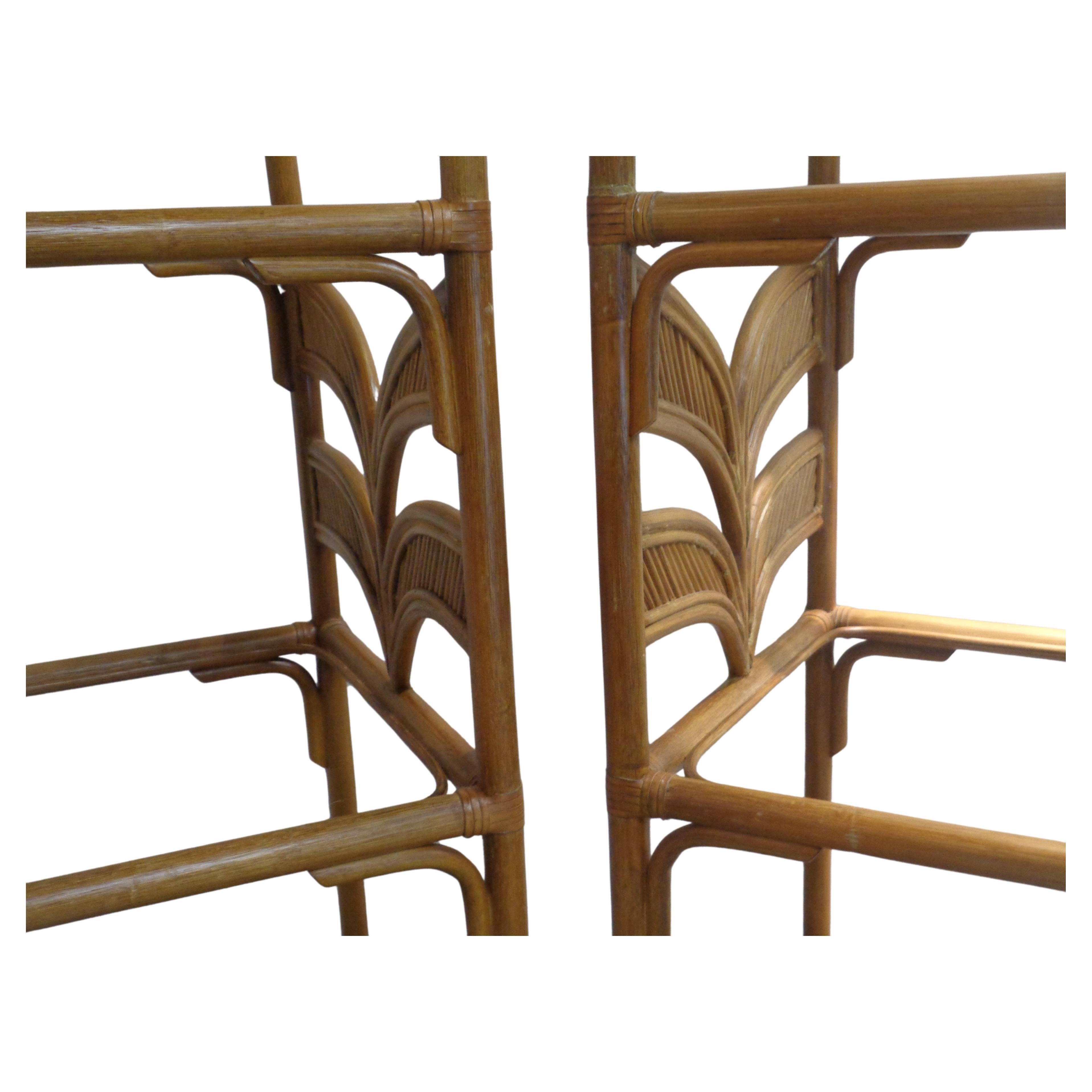 Pair Leather Wrapped Rattan Arch Top Etageres style of Gabriela Crespi, 1970's 6