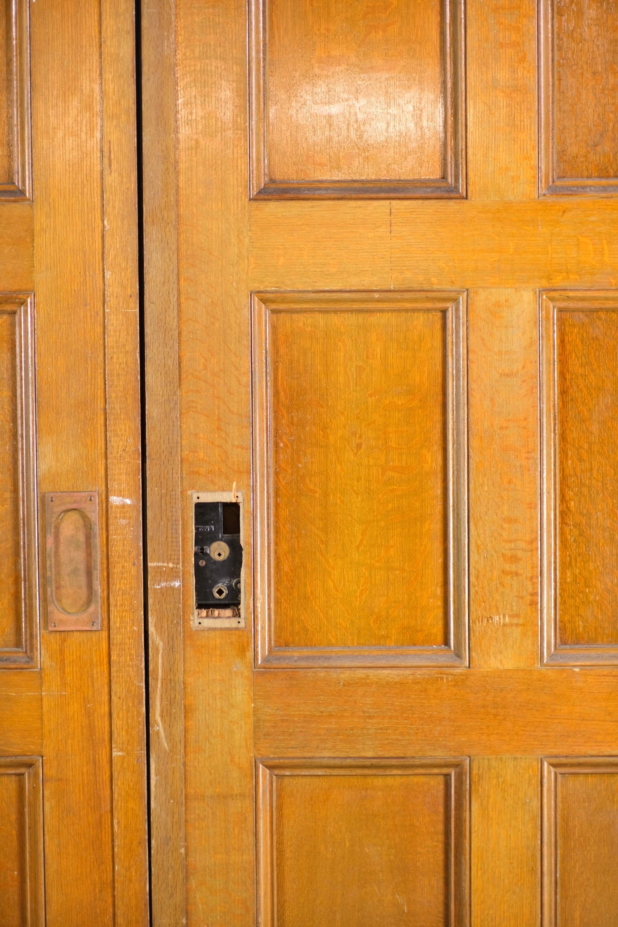 Pair Arched Quarter Sawn Oak 12 Panel Sliding Doors For Sale at 1stDibs
