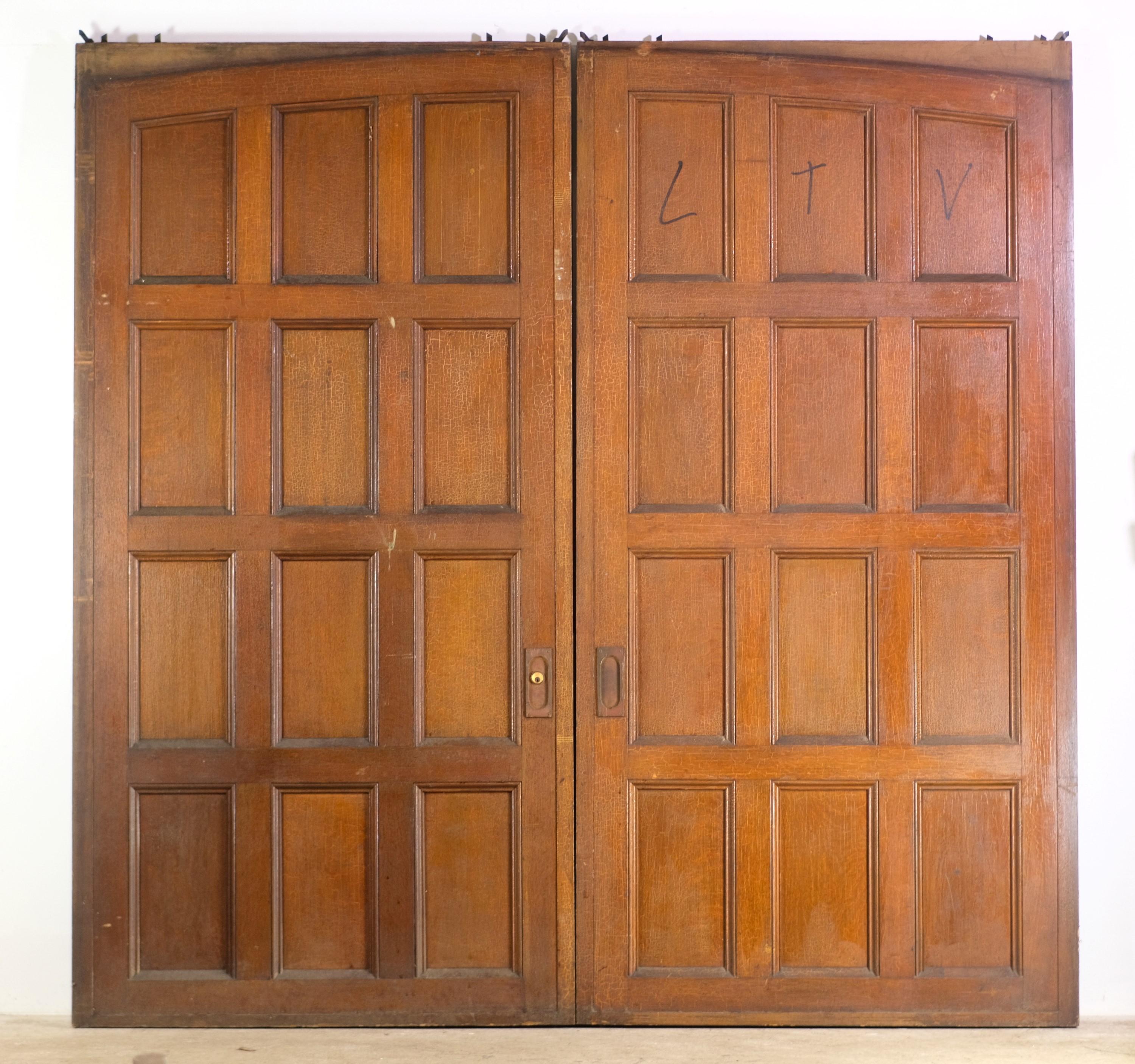 Pair Arched Quarter Sawn Oak 12 Panel Sliding Doors 1