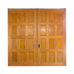 Antique Pair Arched Quarter Sawn Oak 12 Panel Sliding Doors