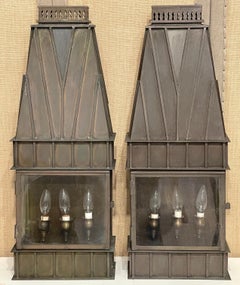 Pair Architectural Georgian Gothic Bronze Exterior/Interior Wall Sconces