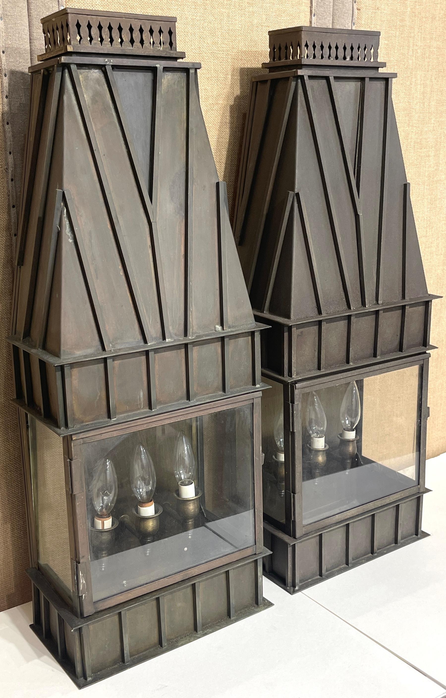 American Pair Architectural Georgian Gothic Bronze Exterior/Interior Wall Sconces