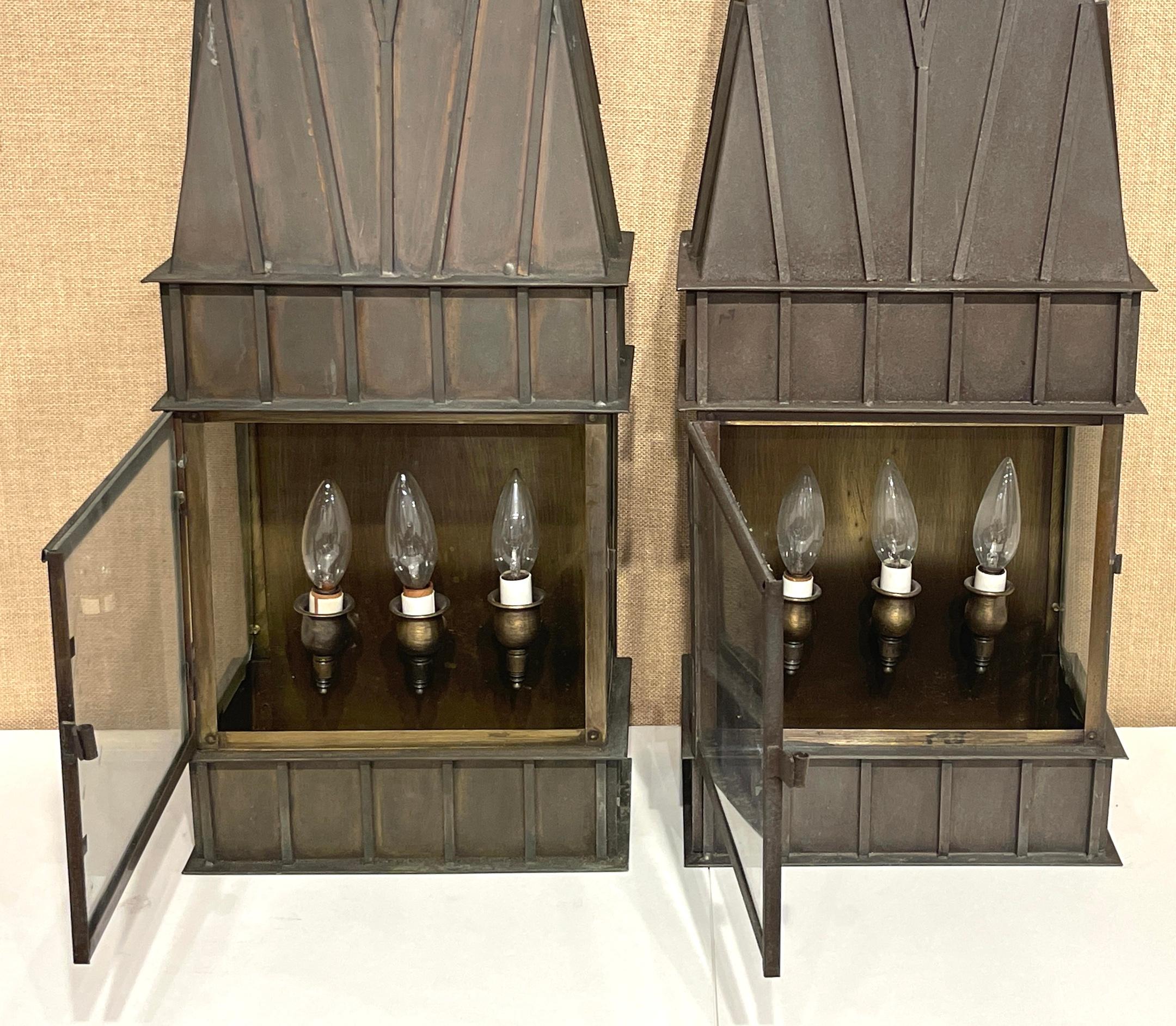 Forged Pair Architectural Georgian Gothic Bronze Exterior/Interior Wall Sconces