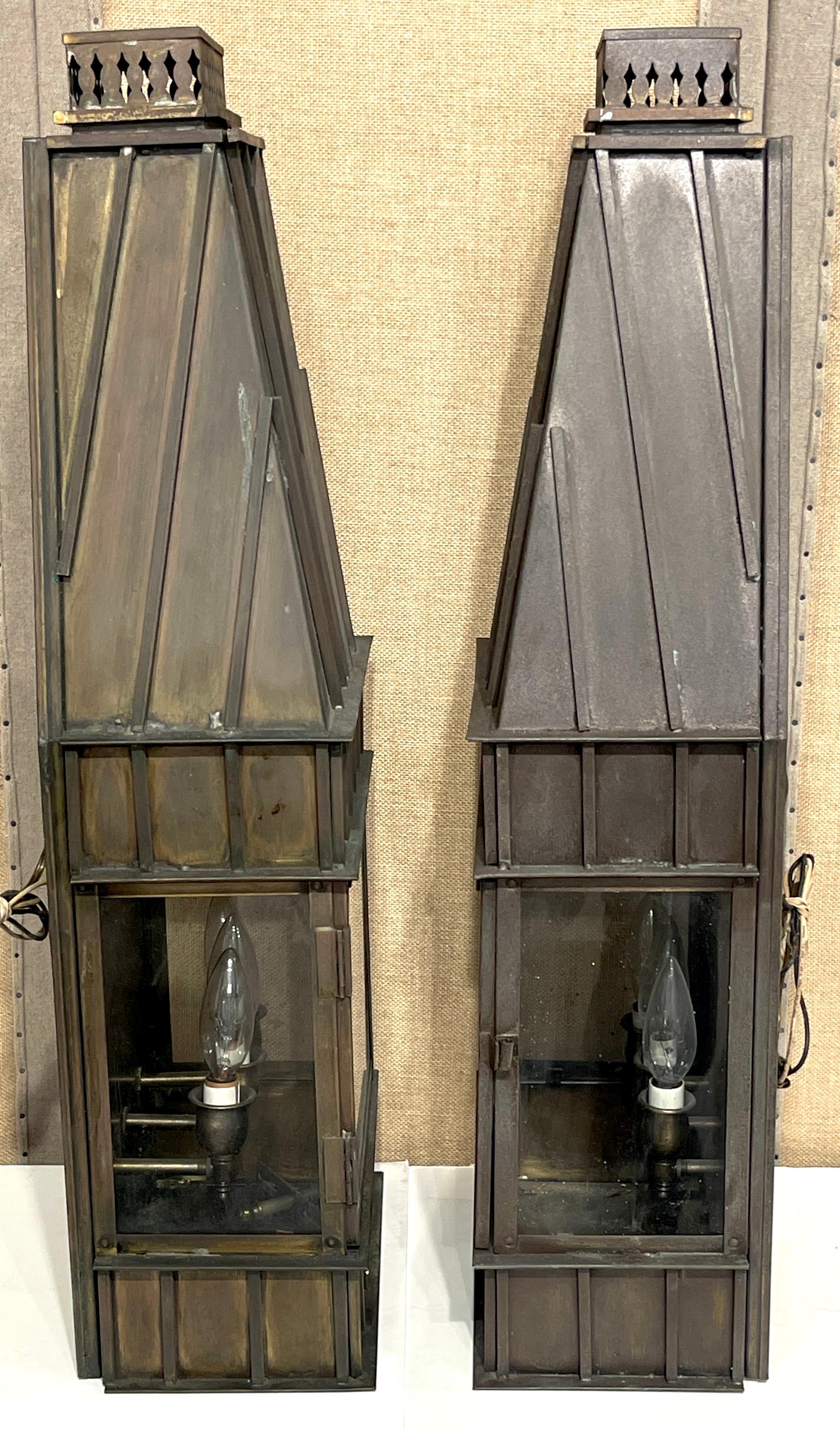 20th Century Pair Architectural Georgian Gothic Bronze Exterior/Interior Wall Sconces