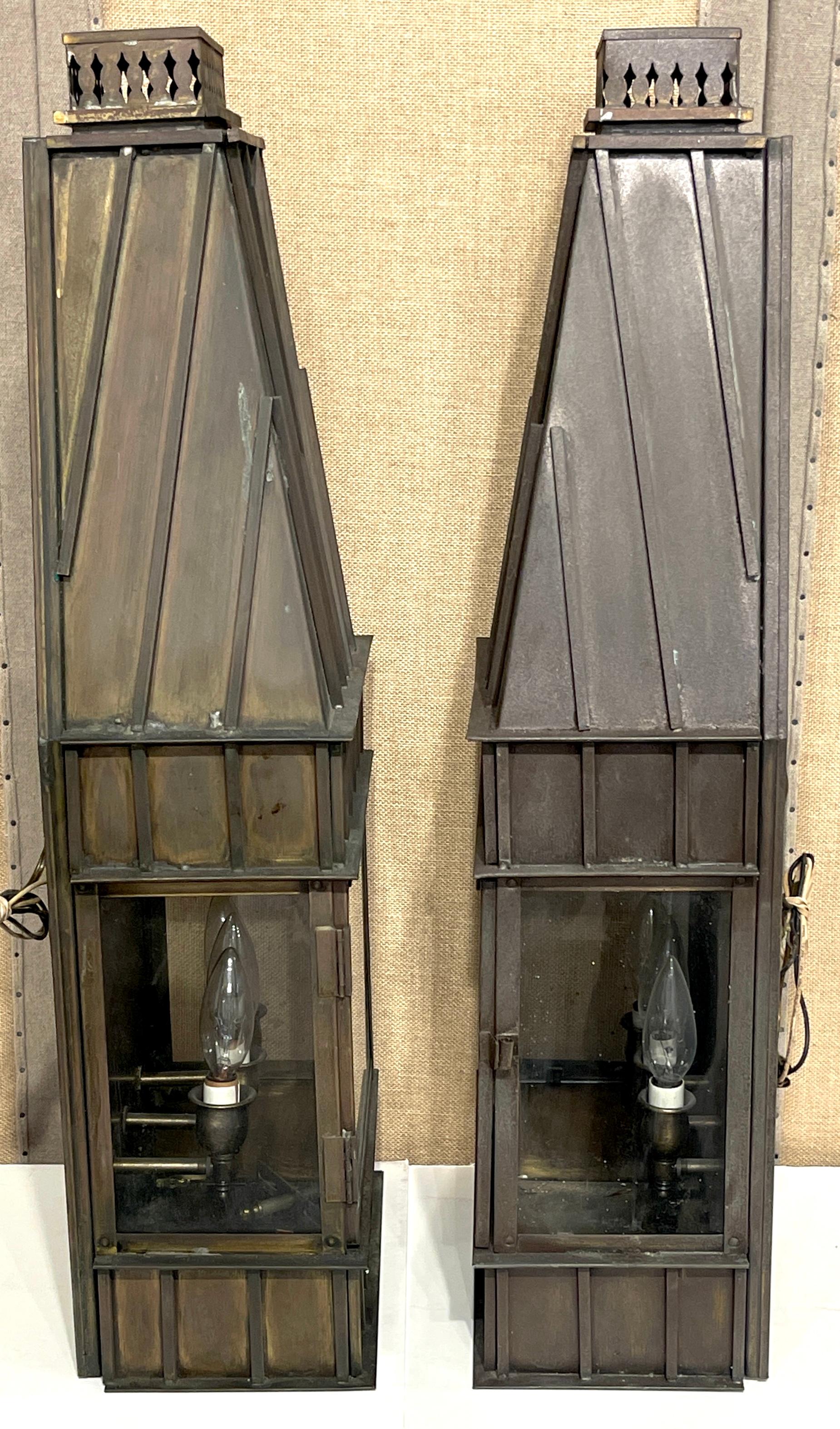 20th Century Pair Architectural Georgian Gothic Bronze Exterior/Interior Wall Sconces  For Sale