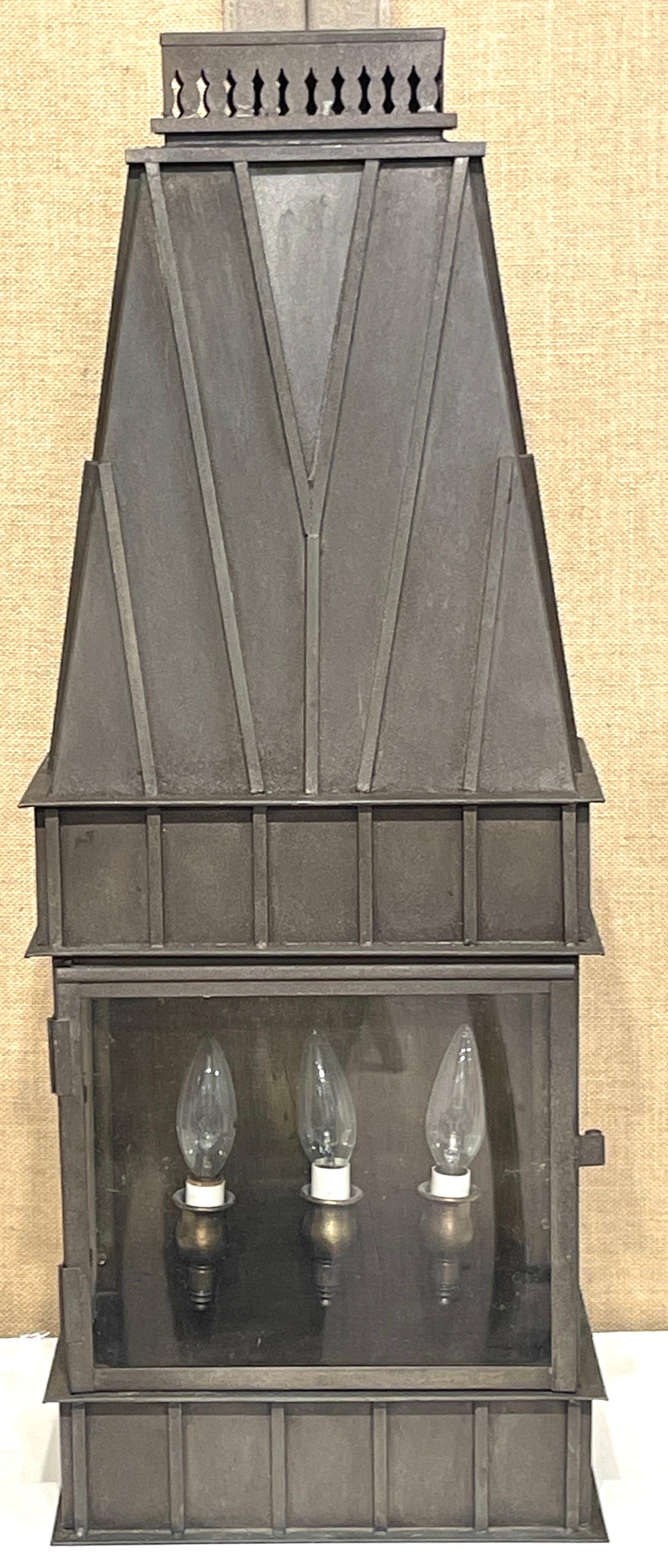 Pair Architectural Georgian Gothic Bronze Exterior/Interior Wall Sconces 1