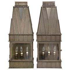 Pair Architectural Georgian Gothic Bronze Exterior/Interior Wall Sconces