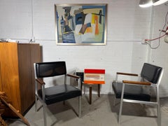 Pair Architectural Minimalist Aluminum and Walnut Arm / Lounge Chairs Blair mfg.