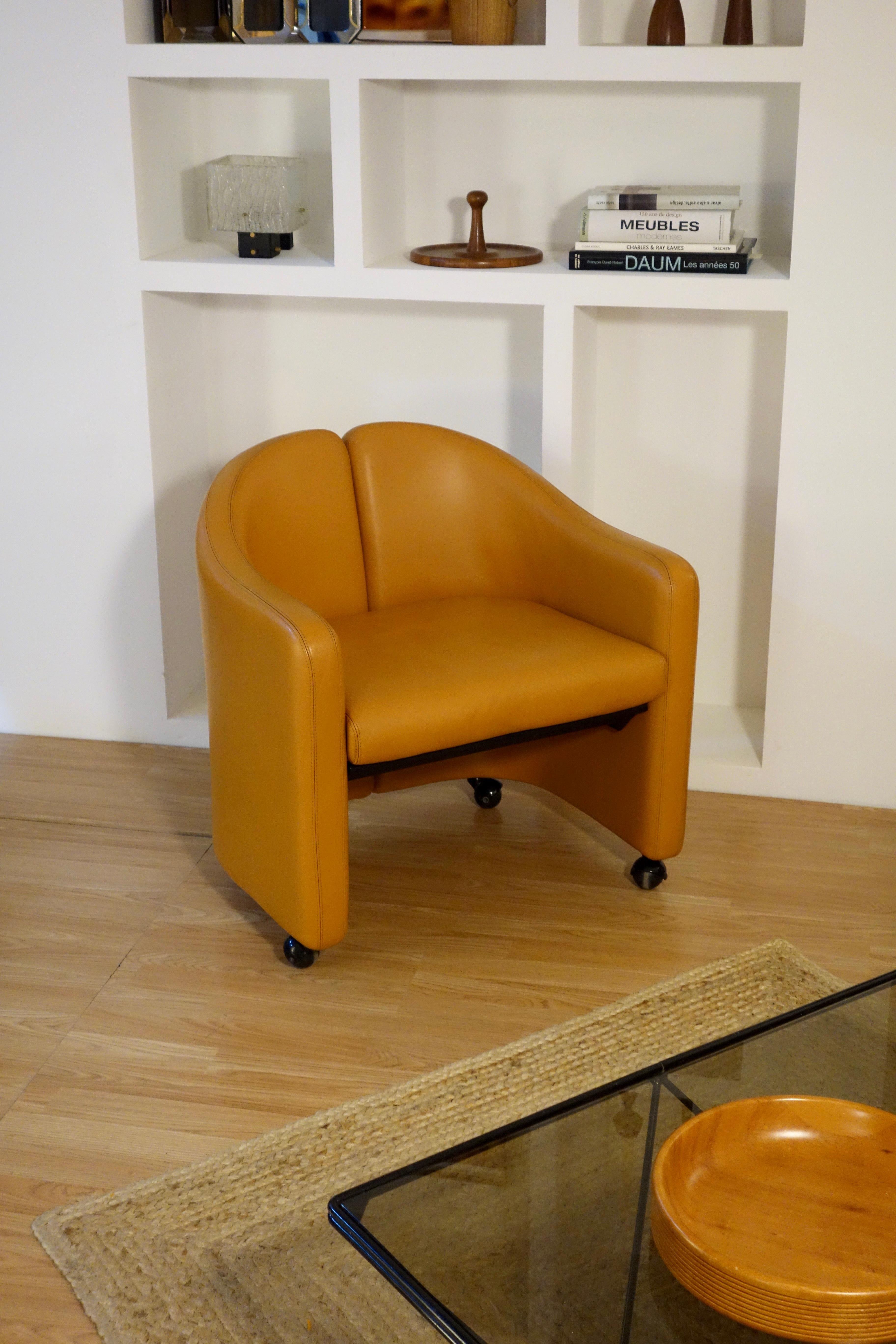 Pair Armchair PS142 Leather by Eugenio Gerli for Tecno, Italy 1960s 3