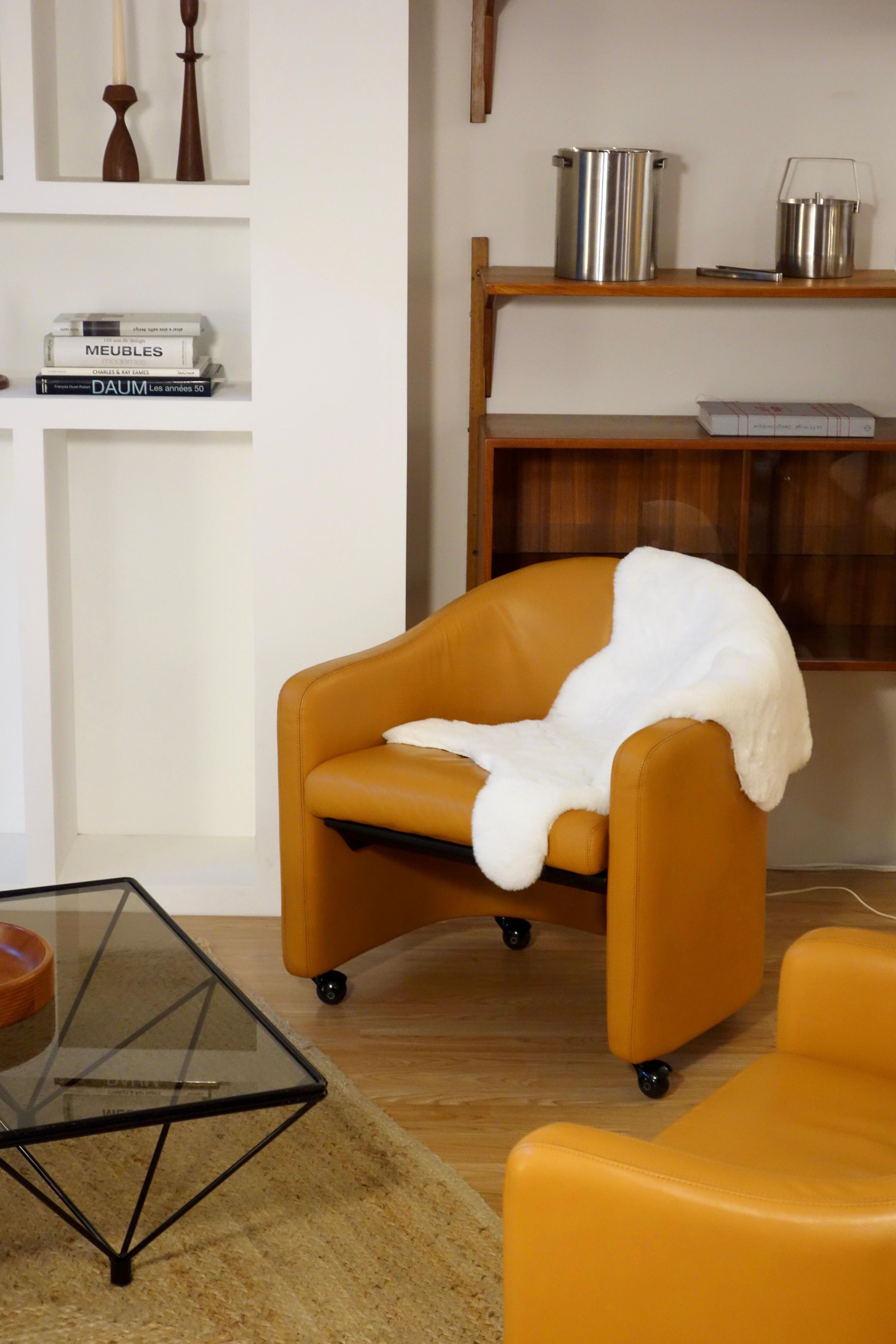Mid-Century Modern Pair Armchair PS142 Leather by Eugenio Gerli for Tecno, Italy 1960s