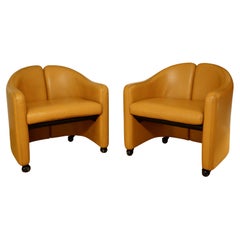 Pareja Sillón PS142 Piel de Eugenio Gerli para Tecno, Italia Años 60
